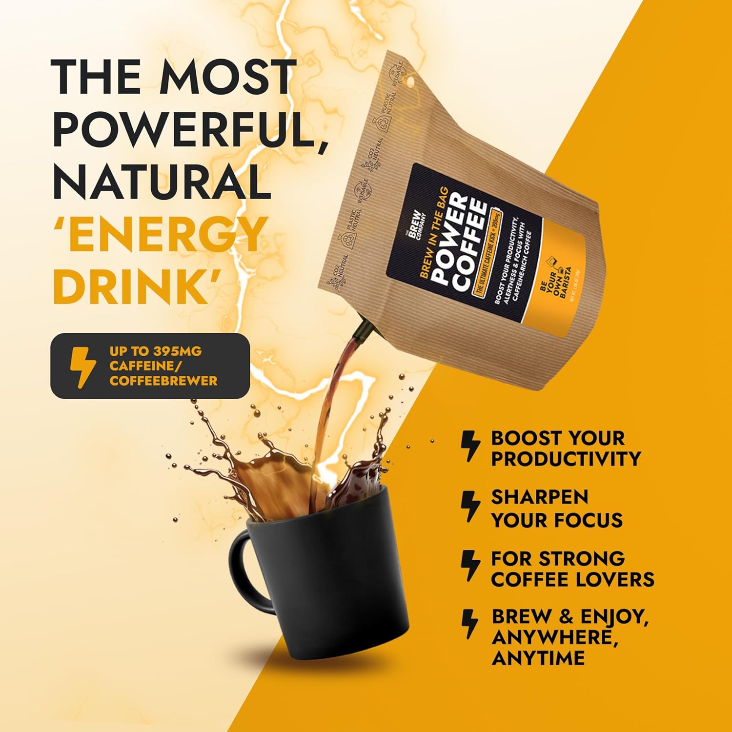 Extra Strong Highly Caffeinated Ground Coffee - 1 Coffeebrewer with Natural Strong Coffee | Brew & Enjoy Anytime, Anywhere | Power Coffee for Camping, Athletes & Gamers