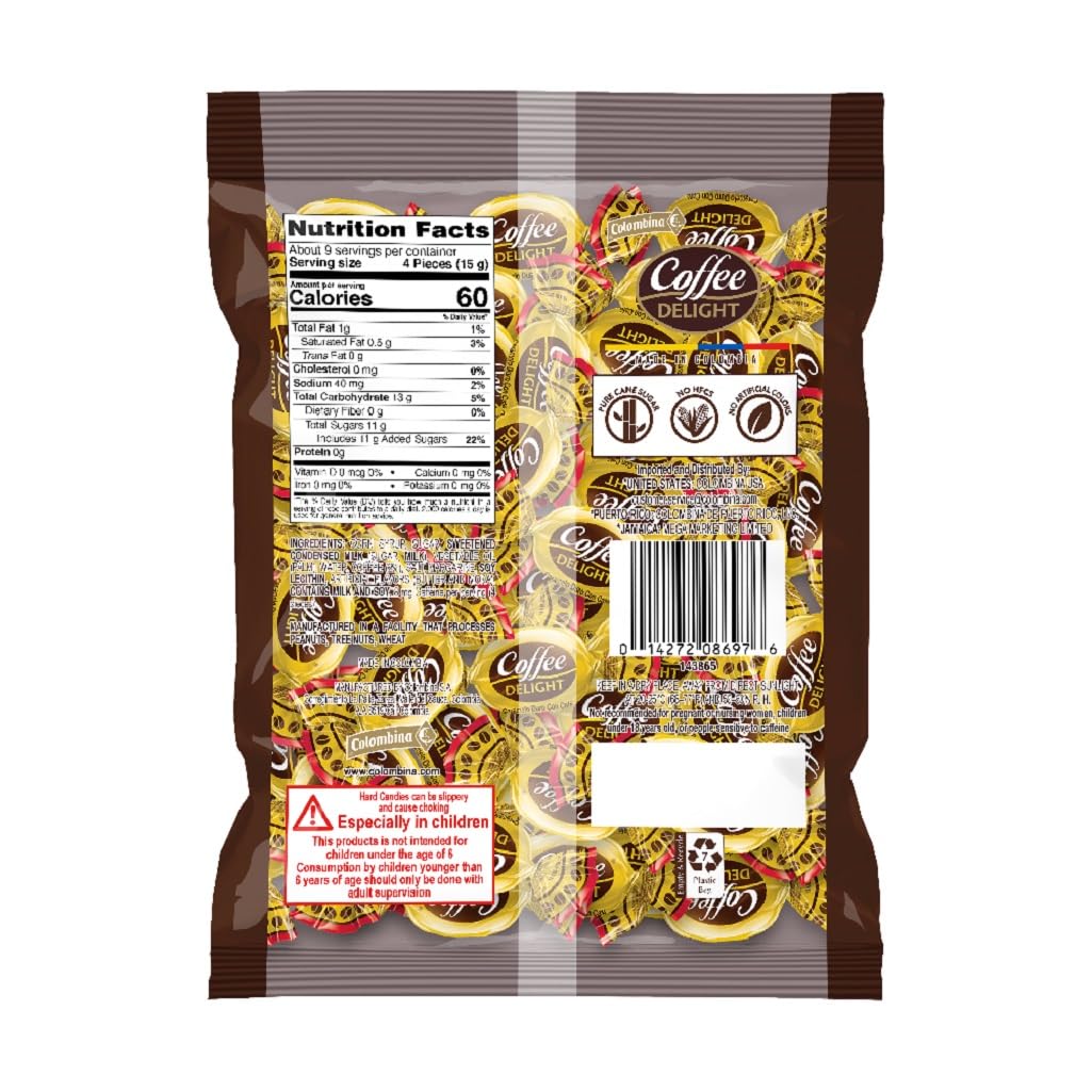 Colombina Coffee Delight Hard Candy, Gluten-Free Coffee-Flavored Candies Made w/Authentic Colombian Coffee, 1 Pack (100 Count)