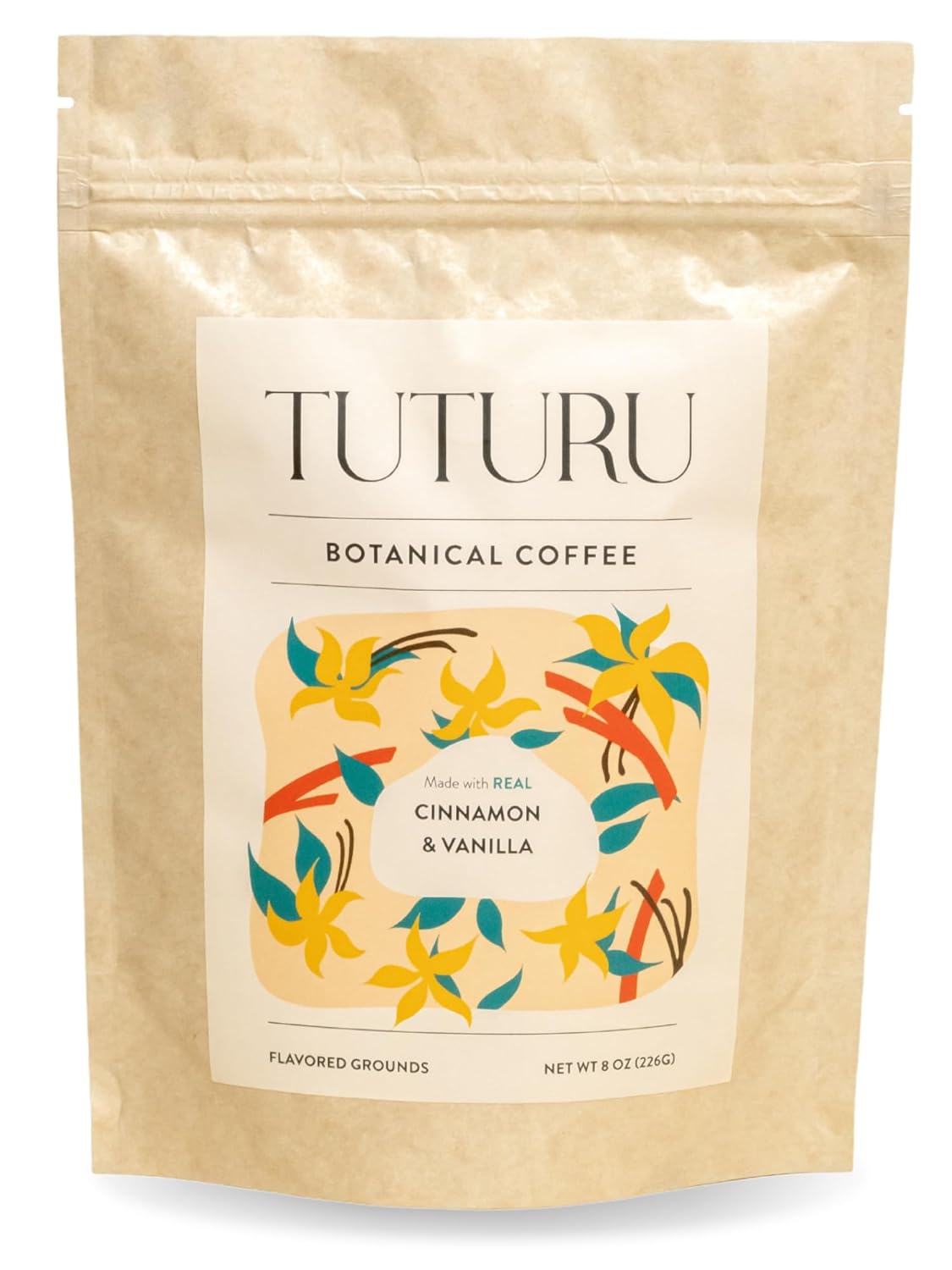 Cinnamon Vanilla Ground Coffee - Real Cinnamon & Vanilla - Medium Roast, Flavored Coffee - Smooth Low-Acid - Perfect for Drip, Pour Over or Cold Brew - 8 oz, 22 Servings
