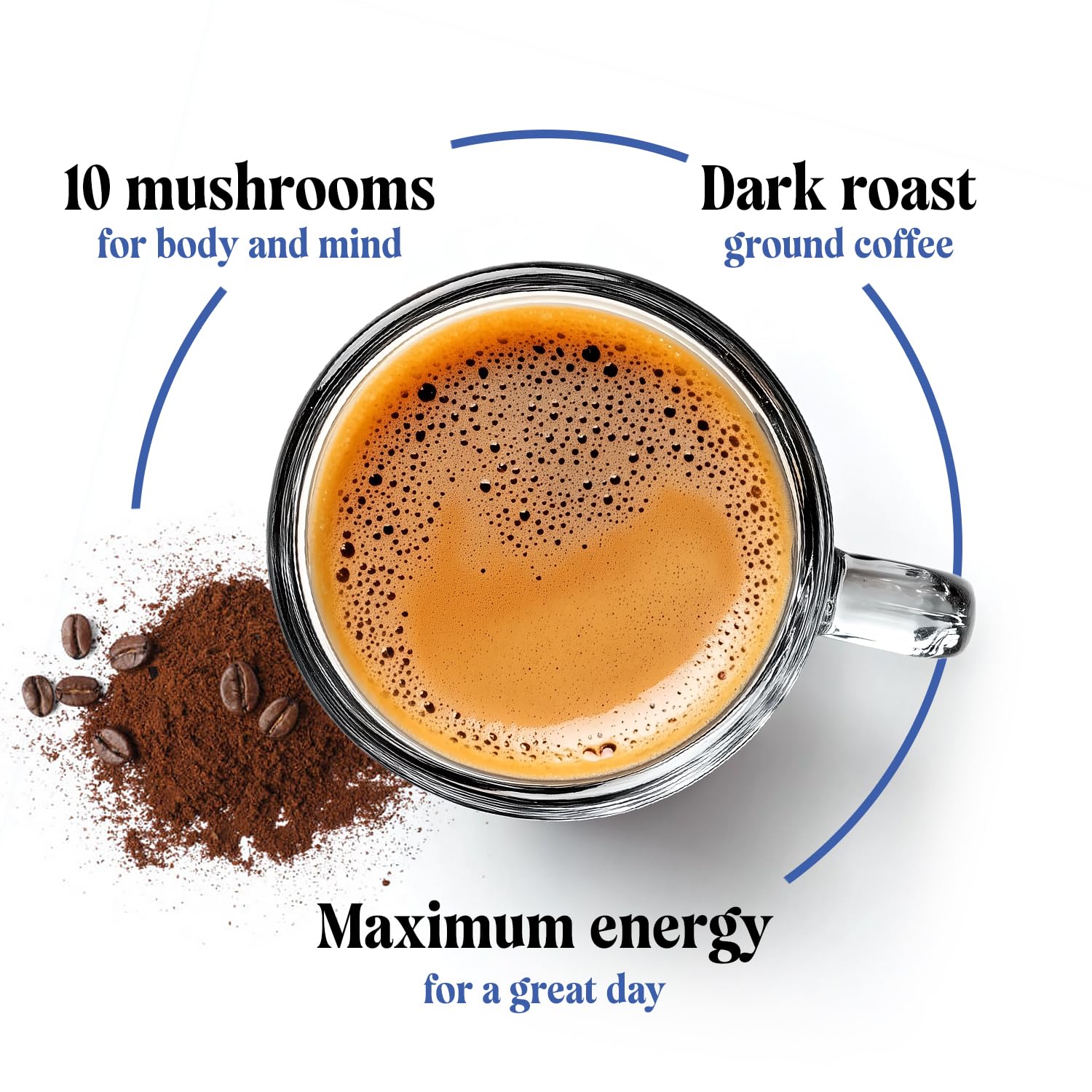 Shroomzup Ground Mushroom Coffee for Brewing - 10 Mushrooms Dark Roast - Lion's Mane, Reishi, Chaga, Turkey Tail, Cordyceps, Shiitake Mushroom Coffee for Energy and Focus - 13oz Bag