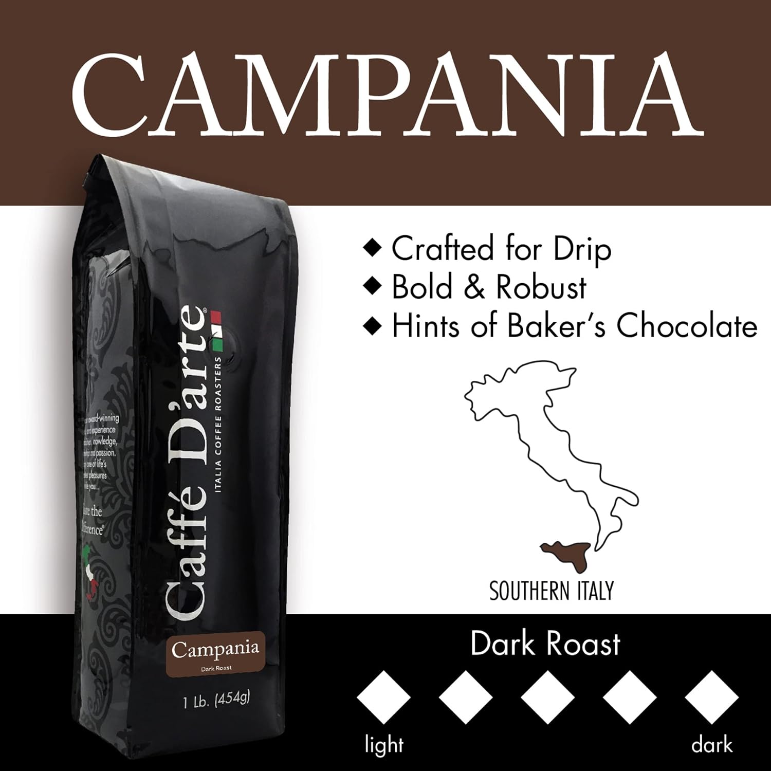 Caffe D'arte Campania Whole Bean Coffee, 1 Pound, Pack of 2