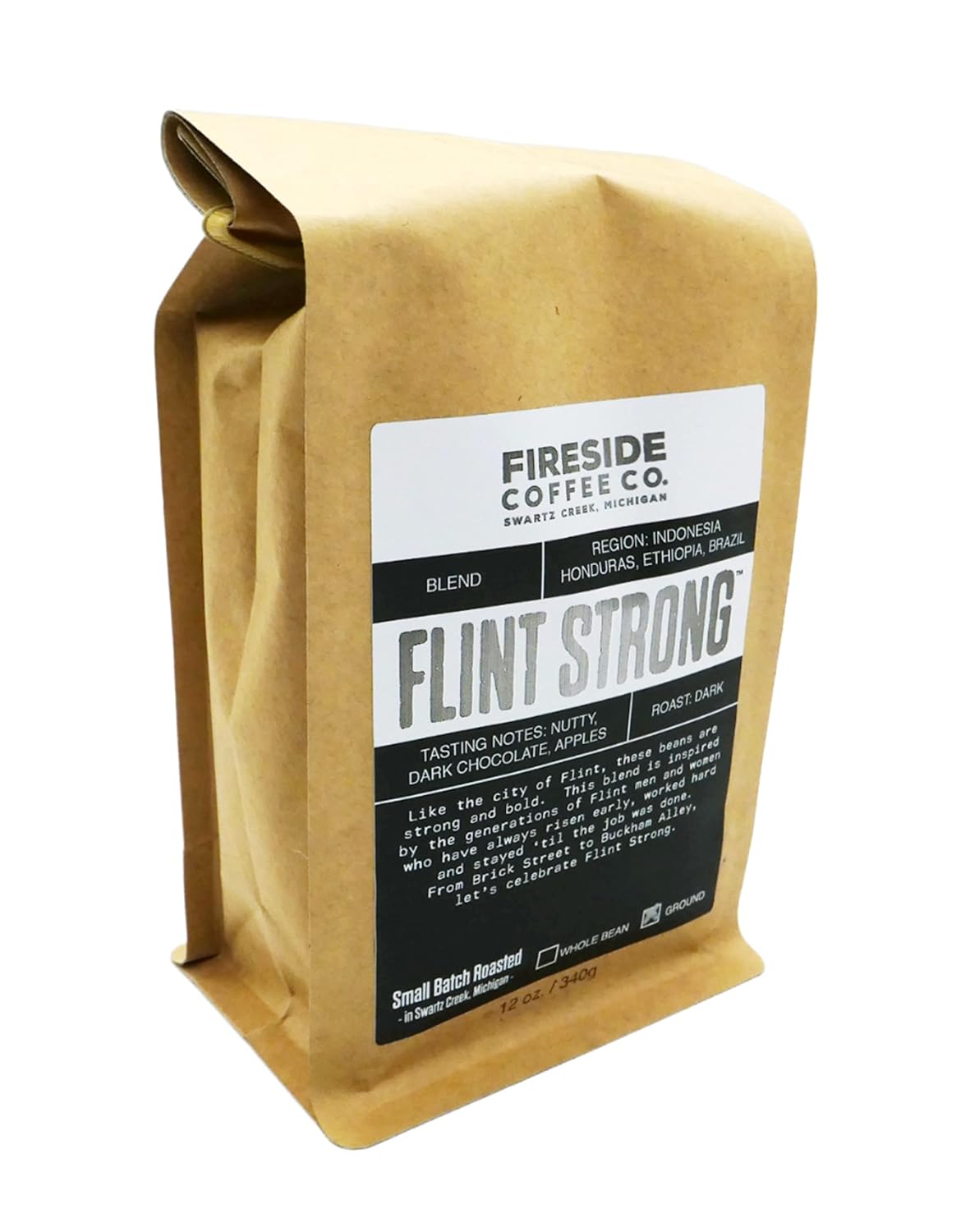 Fireside Coffee Company - Flint Strong Coffee 12 oz Bag - Farm Direct - Single Origin - Chocolate, Citrus, Almost - Roast: Dark - Small Batch Roasted: Ground - Flint Strong