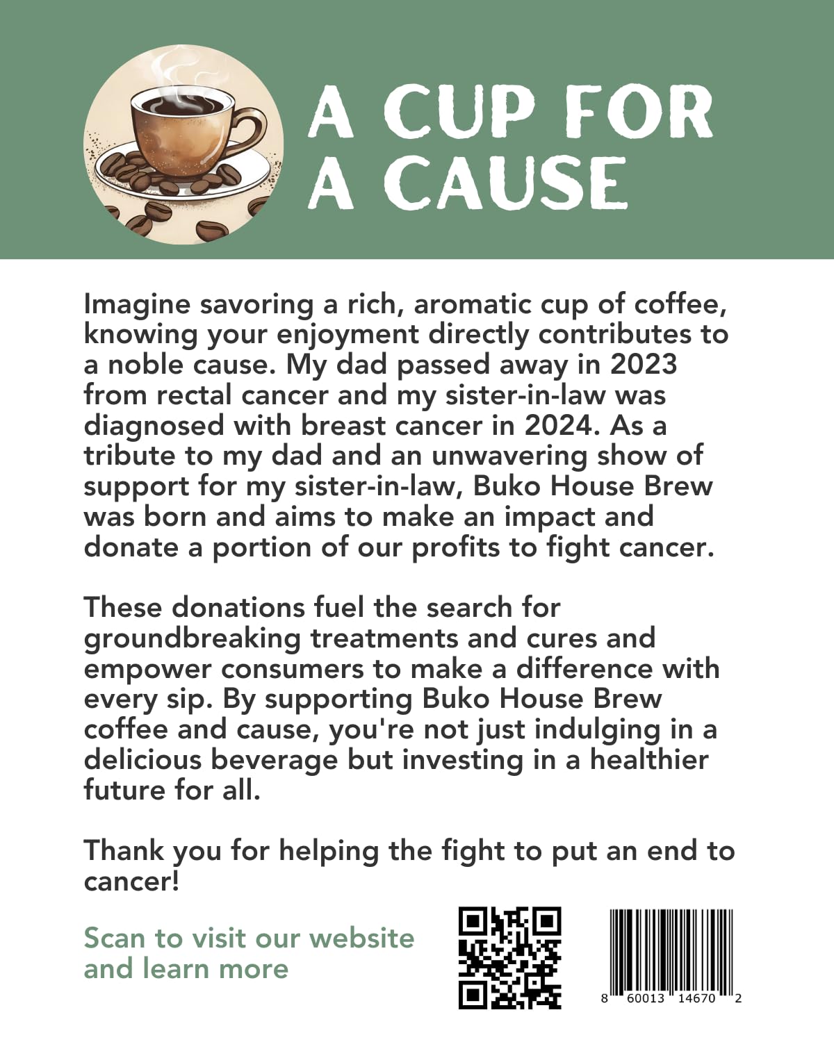 Buko House Brew Coffee, Medium Roast Ground Coffee, 12 oz, Cancer Research Support Donation