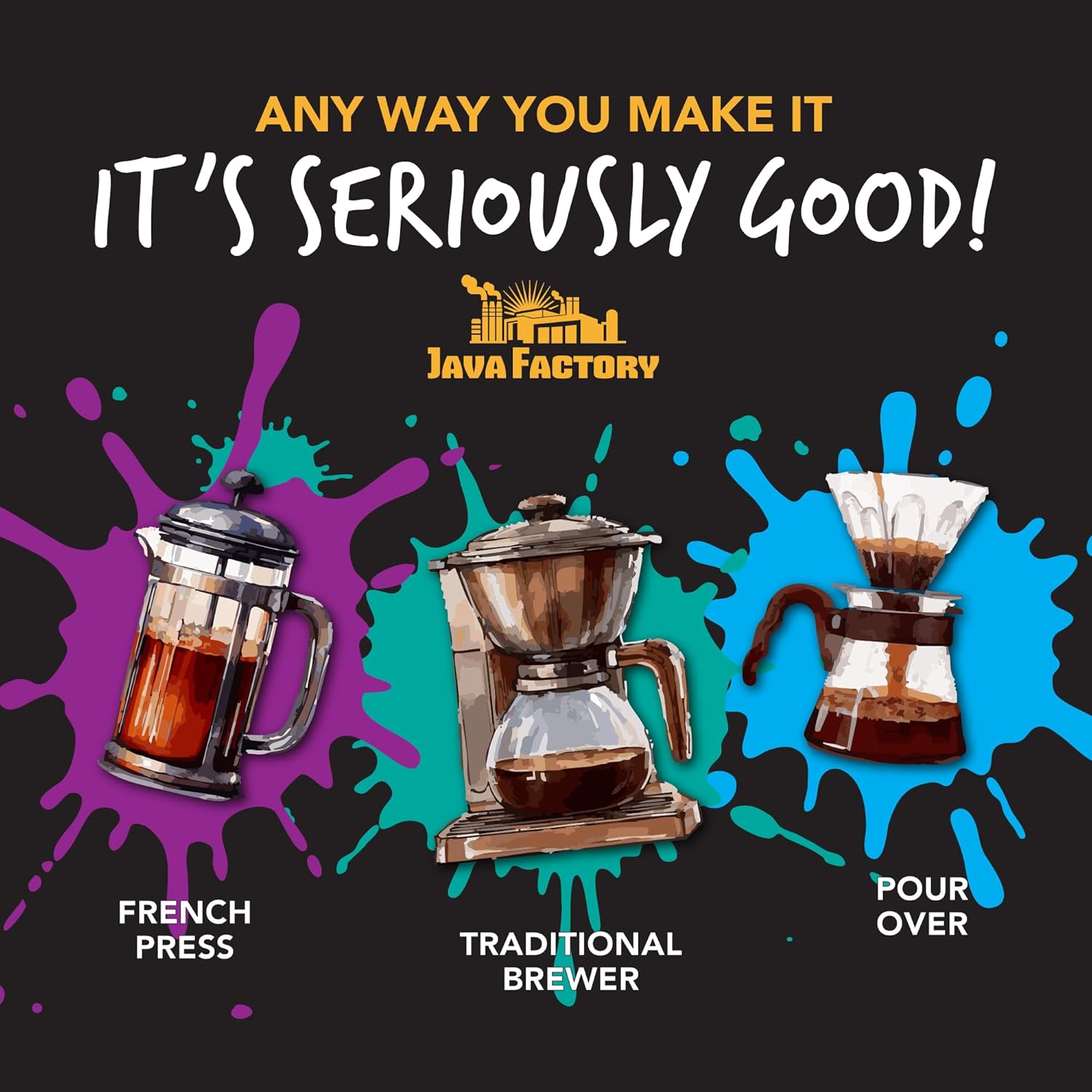 Java Factory High Caffeine Ground Coffee, Da Bomb Dark Roast, Double Caffeinated for a Bold, Strong Brew, 12 Ounce Bag, Perfect for French Press and Drip Coffee Makers
