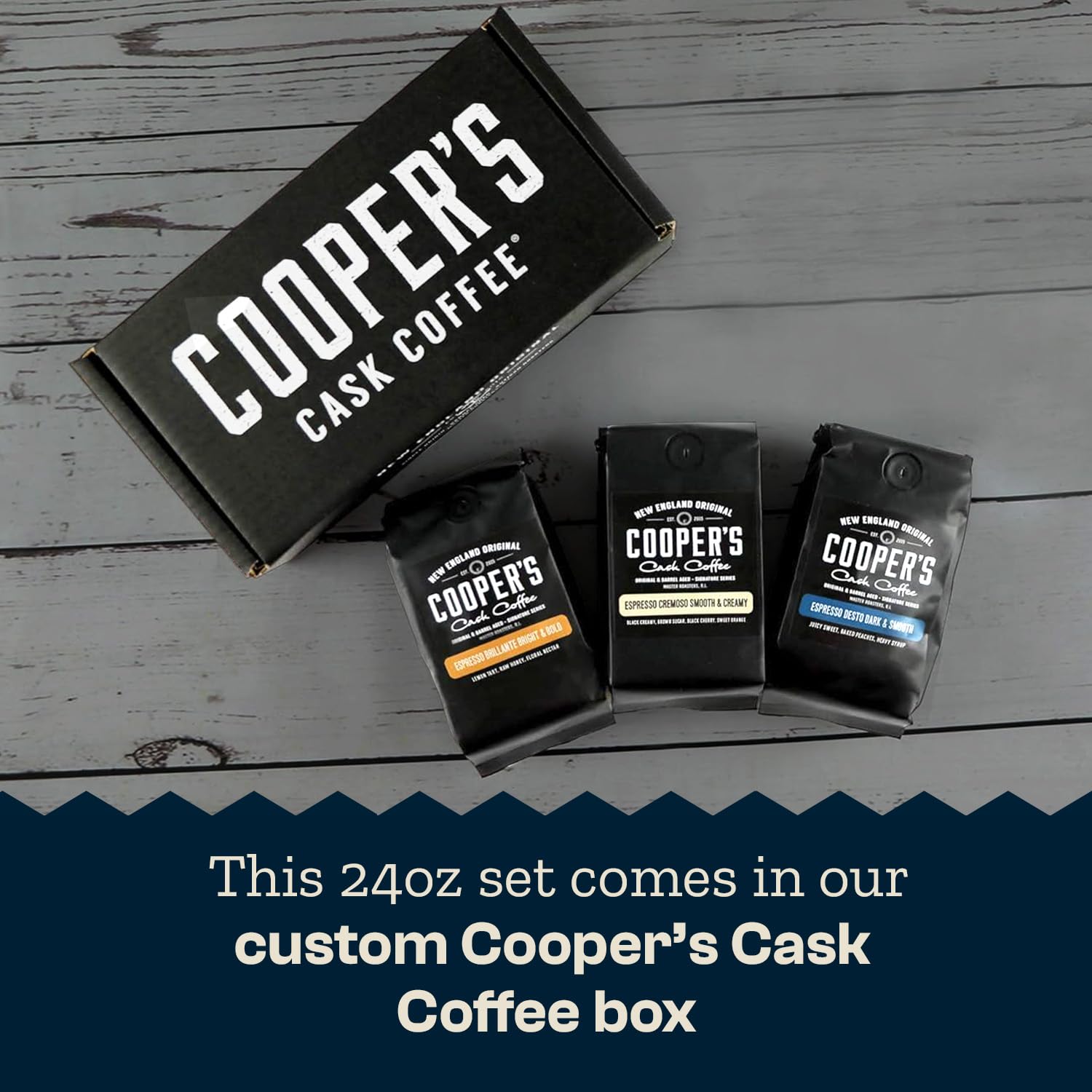 Espresso Box Set, Coffee Ground For Espresso, Sampler Gift Set Featuring Brazilian, Kenyan, & Ethiopian Coffee Beans, Light, Medium & Dark Roast Ground Coffee, 8 oz Bags, 24 oz Total