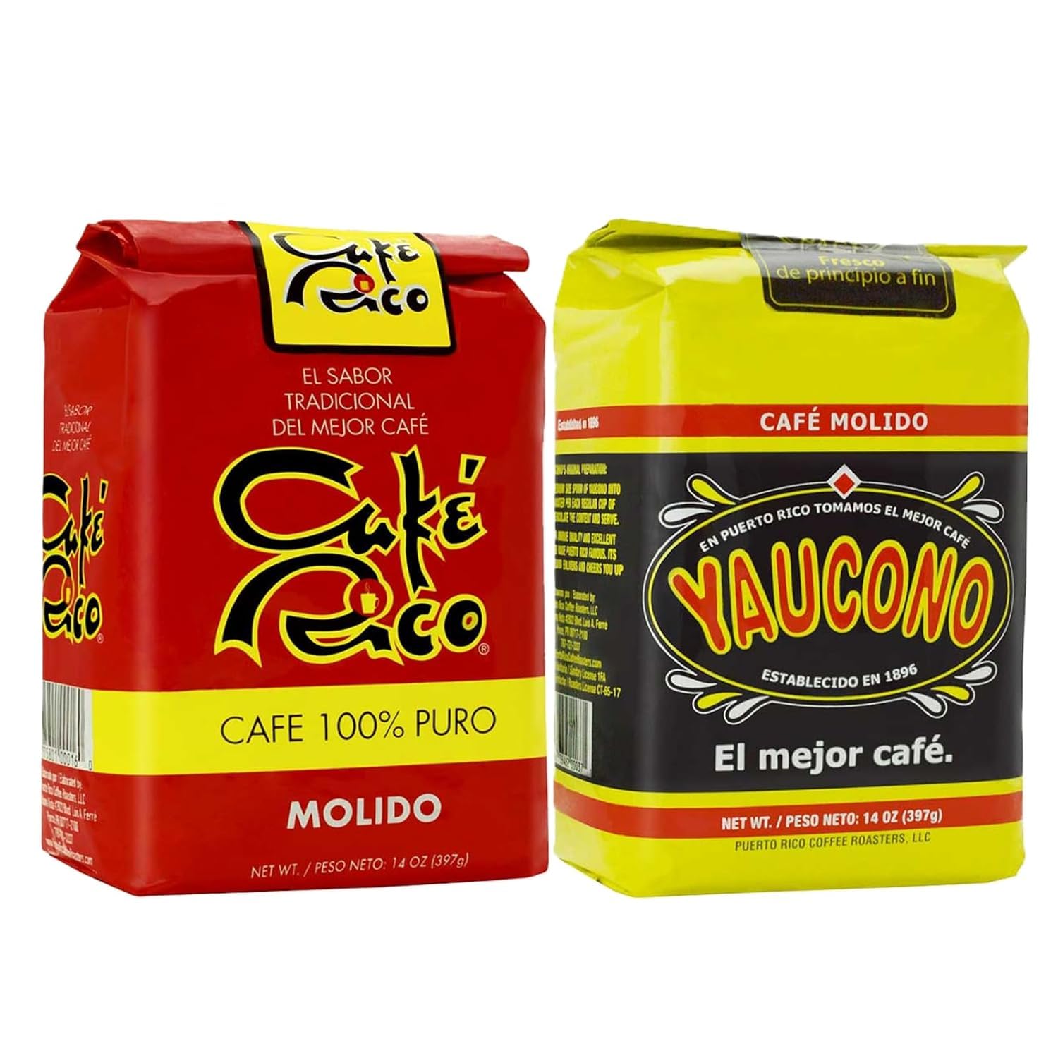 Puerto Rican Variety Pack Ground Coffee - Yaucono & Cafe Rico 14 Ounce Bags