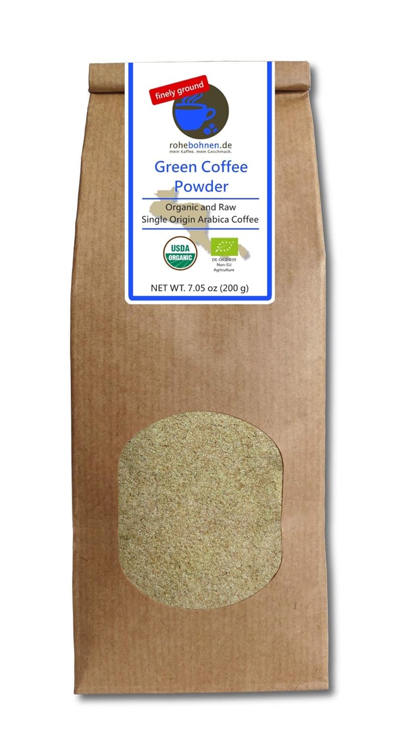 Green Coffee Powder organic, 100% pure and natural (finely ground, 200g) - GMP certified