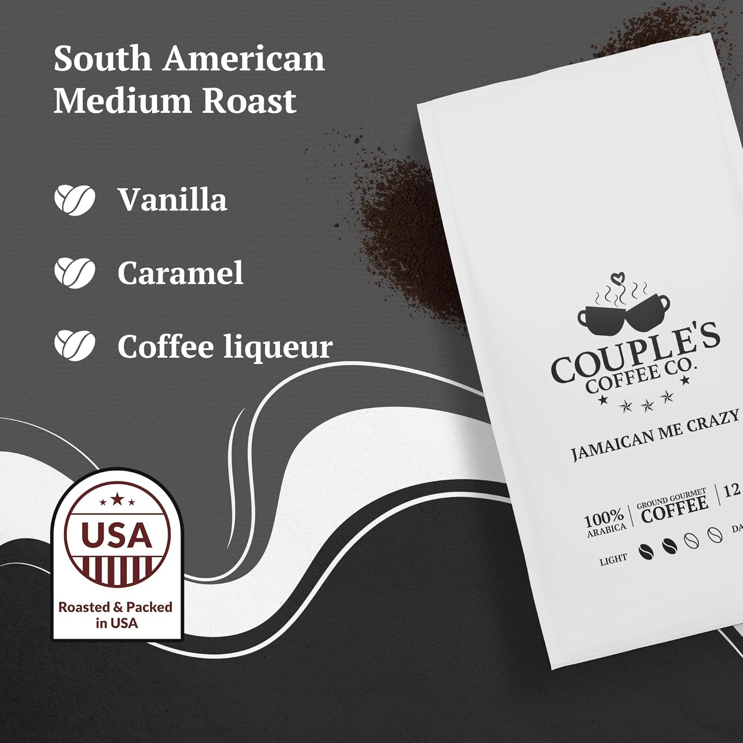 Couple’s Coffee Ground Coffee | Gives Back to Military Families | Jamaican Me Crazy | Vanilla, Caramel, and Rum Flavored Coffee | Made with 100% Arabica Beans | 12oz bag brews about 34 cups