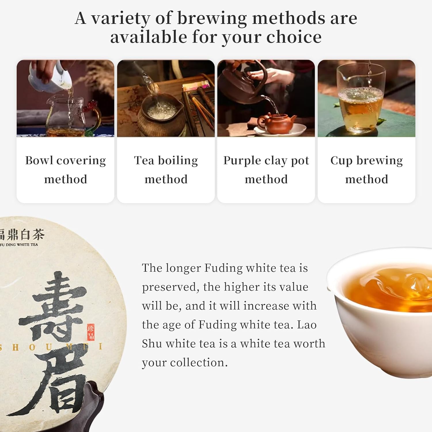 Hee Creek Fuding White Tea Cake 300g/10.58oz Super Grade 2017 Year Chinese Kung Fu Tea Organically Grown Fujian China Fuding, Low Caffeine 白茶 福鼎白茶寿眉 陈年老白茶