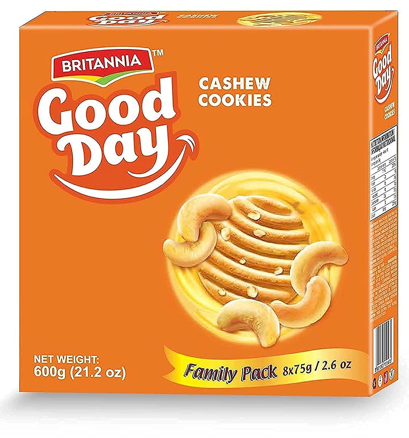 Britannia Good Day Cashew Cookies Family Pack 21.2oz (600g) - Breakfast & Tea Time Snacks - Delicious Grocery Cookies (Pack of 1)