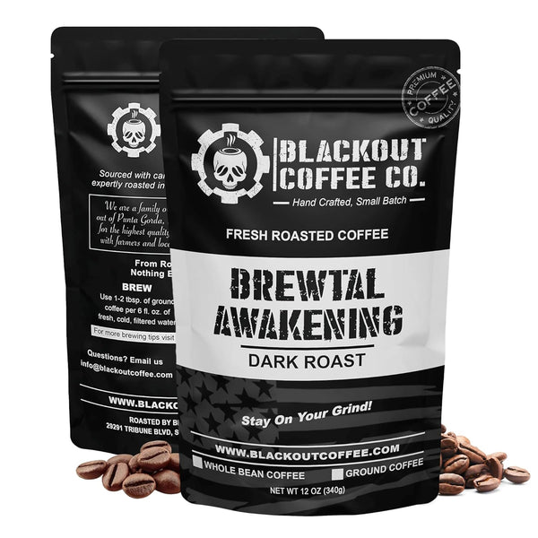 Blackout Coffee, Brewtal Awakening Dark Roast Coffee, High Caffeine, Bold, Rich, Aromatic, Strong & Flavored Coffee Beans, Fresh Roasted In The USA – 12 oz Bag (Ground Coffee)
