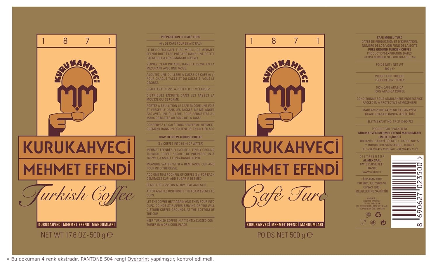 KURUKAHVECI MEHMET EFENDI Turkish Coffee, Arabica Beans, Roasted Ground,Rich Aroma, Fresh, Medium to Heavy-bodied, Original Taste Since 1871 (17.6 OZ / 500 Gr)