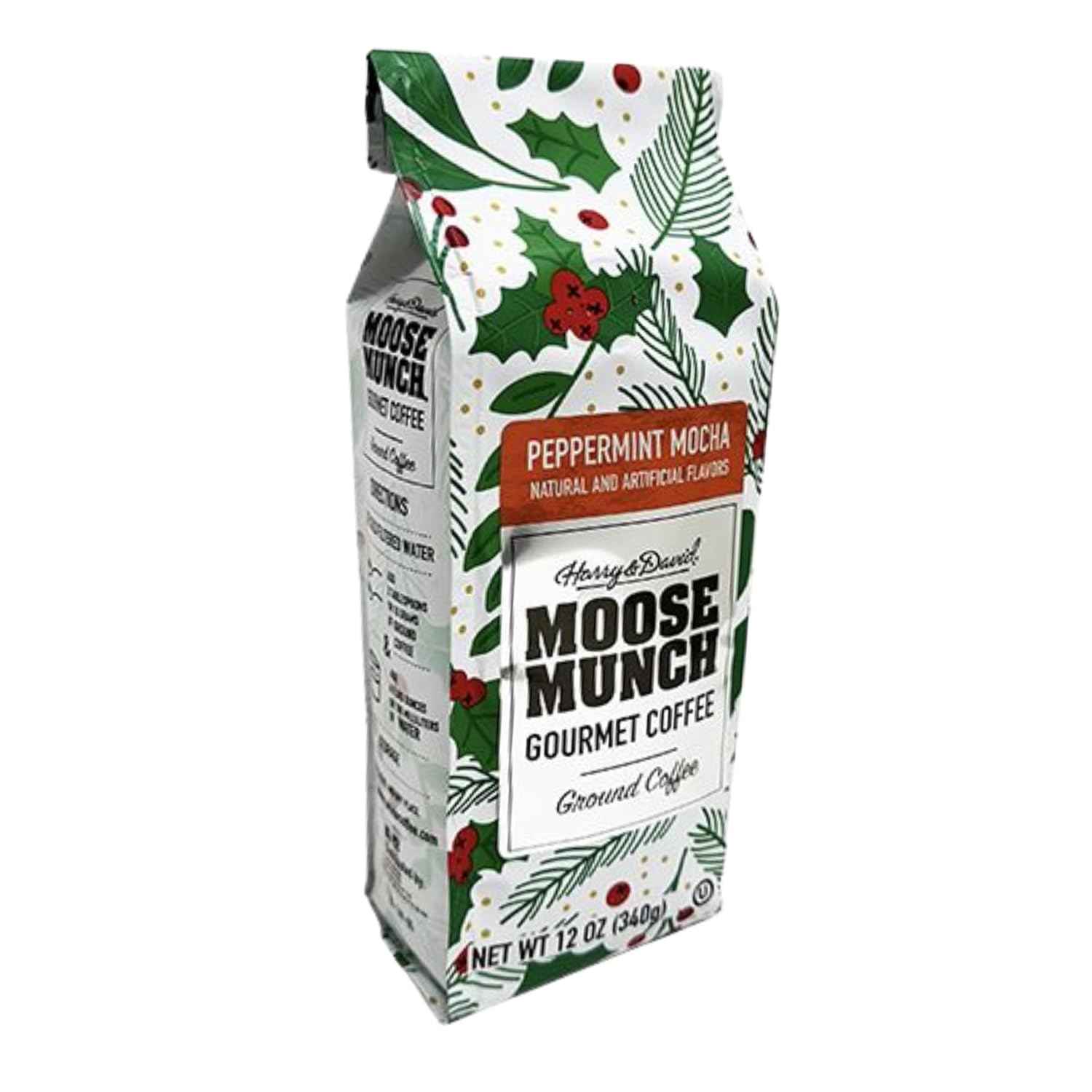 Harry & David Moose Munch Peppermint Mocha Flavored Gourmet Ground Coffee, 100% Arabica, Holiday Limited Edition - 12 Ounce