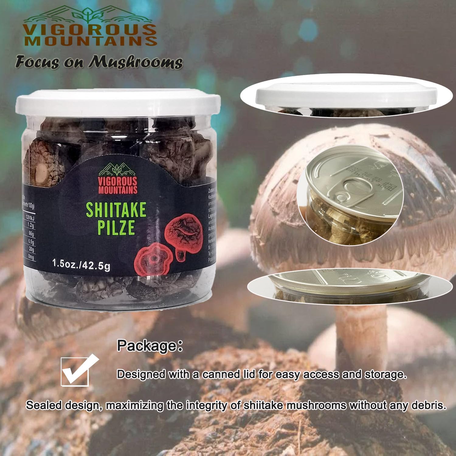 VIGOROUS MOUNTAINS Dried Shiitake Mushrooms for Cooking, 2-3CM Dehydrated Mushrooms, Dry Fresh Vegan No Fumigation Sulfur (4Oz)