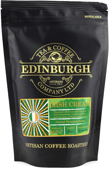 Edinburgh Tea & Coffee Irish Cream Ground Coffee, Alcohol-Free, Medium Roast, 7oz Bag (Pack of 2)