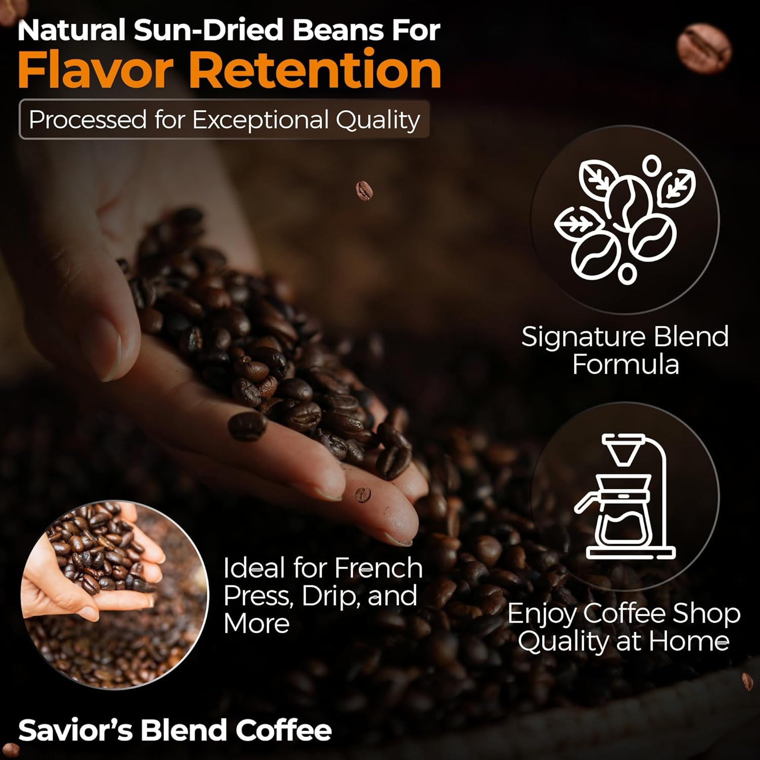 Savior's Blend Coffee Premium Espresso Ground Coffee, Dark Roast, Colombian-Ethiopian-Peruvian Blend, 16 oz