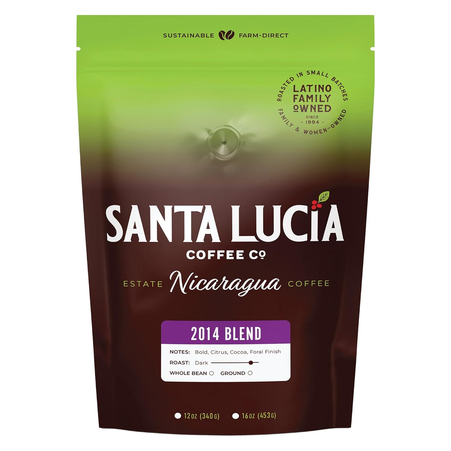Specialty Volcanic Nicaraguan - 2014 Bold Dark Roast Coffee, Rich & Intense, Low Acid, 91 Point, SHG, Small Batch Roasted, Farm Direct, 100% Single-Origin | Santa Lucia Coffee | Ground 16oz