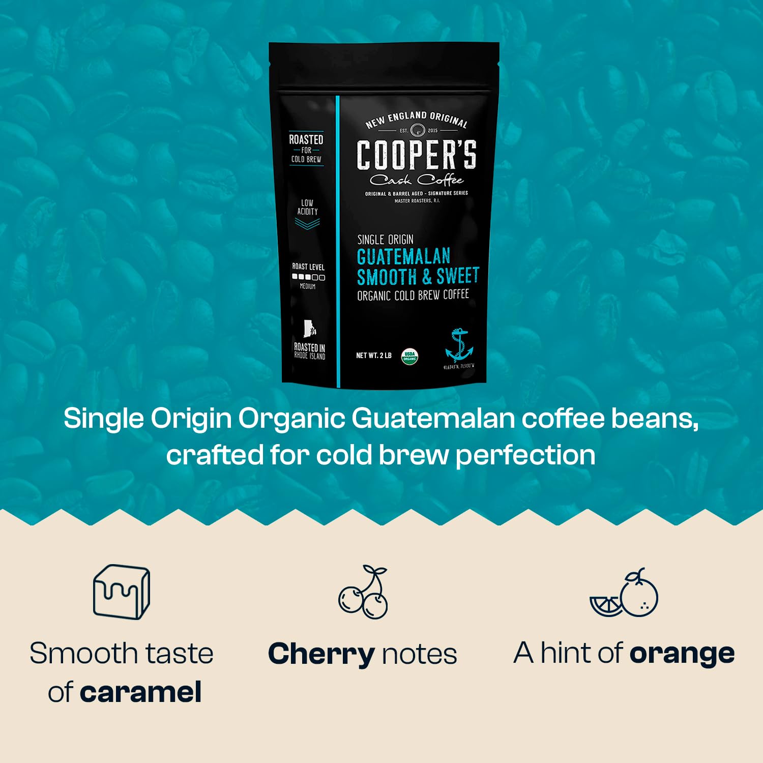 Organic Cold Brew Coffee - Guatemalan Coffee Beans Crafted For Cold Brewing - Ground, Medium Roast, 2 lb