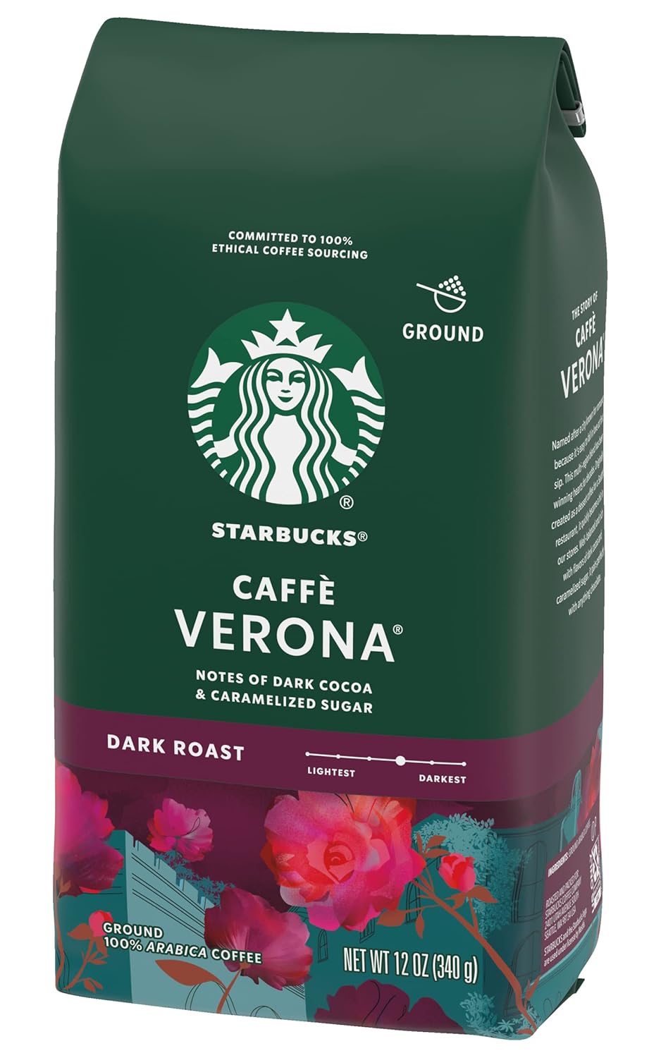Starbucks Caffe Verona Coffee, Dark, Ground, 12-Ounce Bags (Pack of 3)