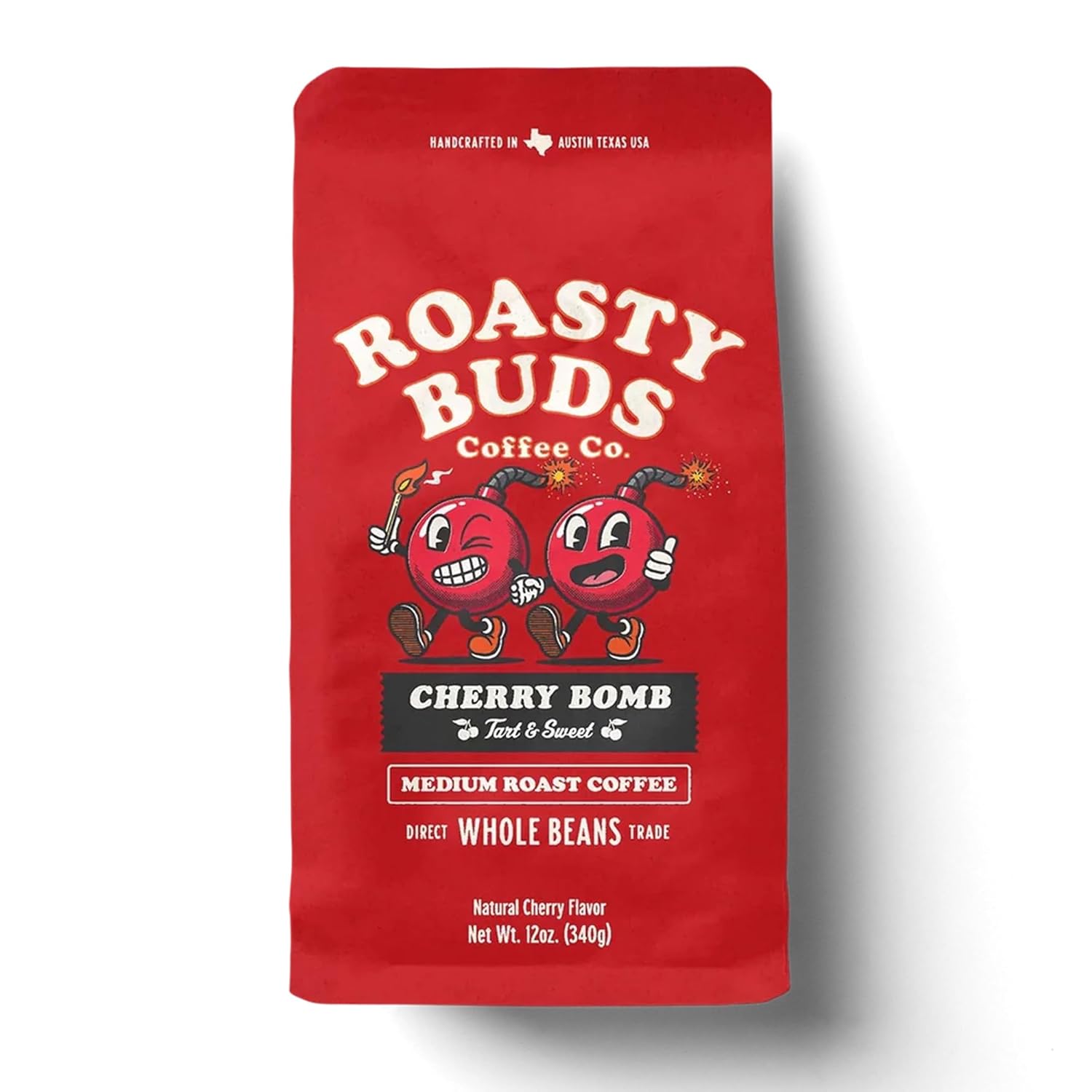 Roasty Buds Cherry Bomb Whole Bean Coffee | 100% Arabica Coffee 12oz | Gluten-Free, Non-GMO, Vegan (Whole Bean, Cherry Bomb)