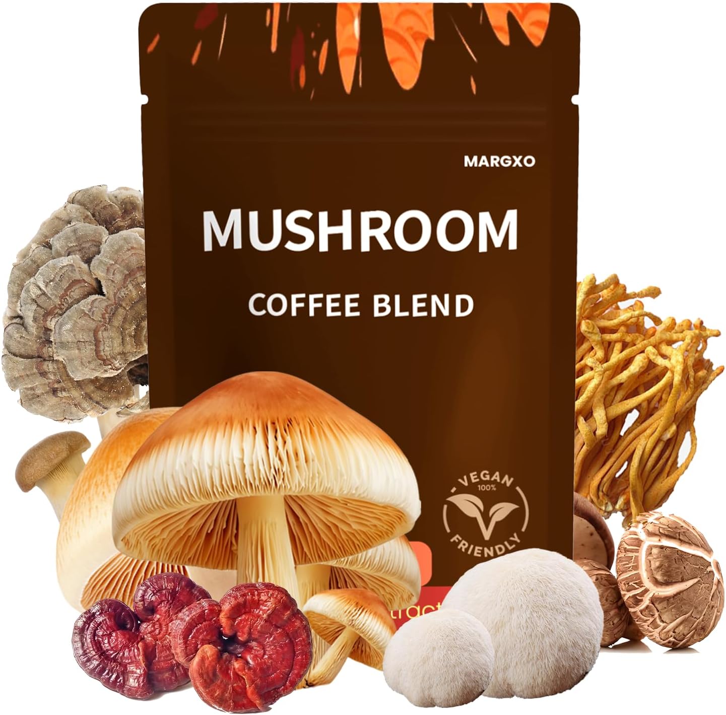 Mushroom Coffee, 6.35 oz, 30 Servings, 10-Mushrooms Extract Blend, Boost Your Energy, Contains Coconut Milk