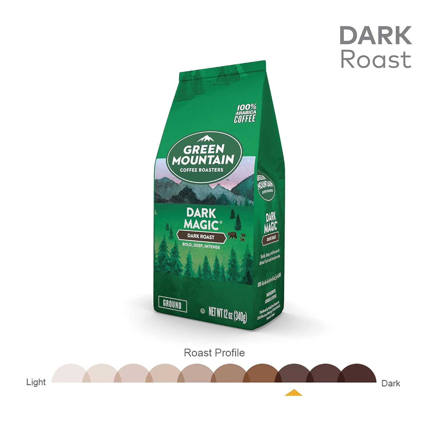 Green Mountain Coffee Roasters, Dark Magic, Ground Coffee, Dark Roast, Bagged 12oz. (Pack of 4)
