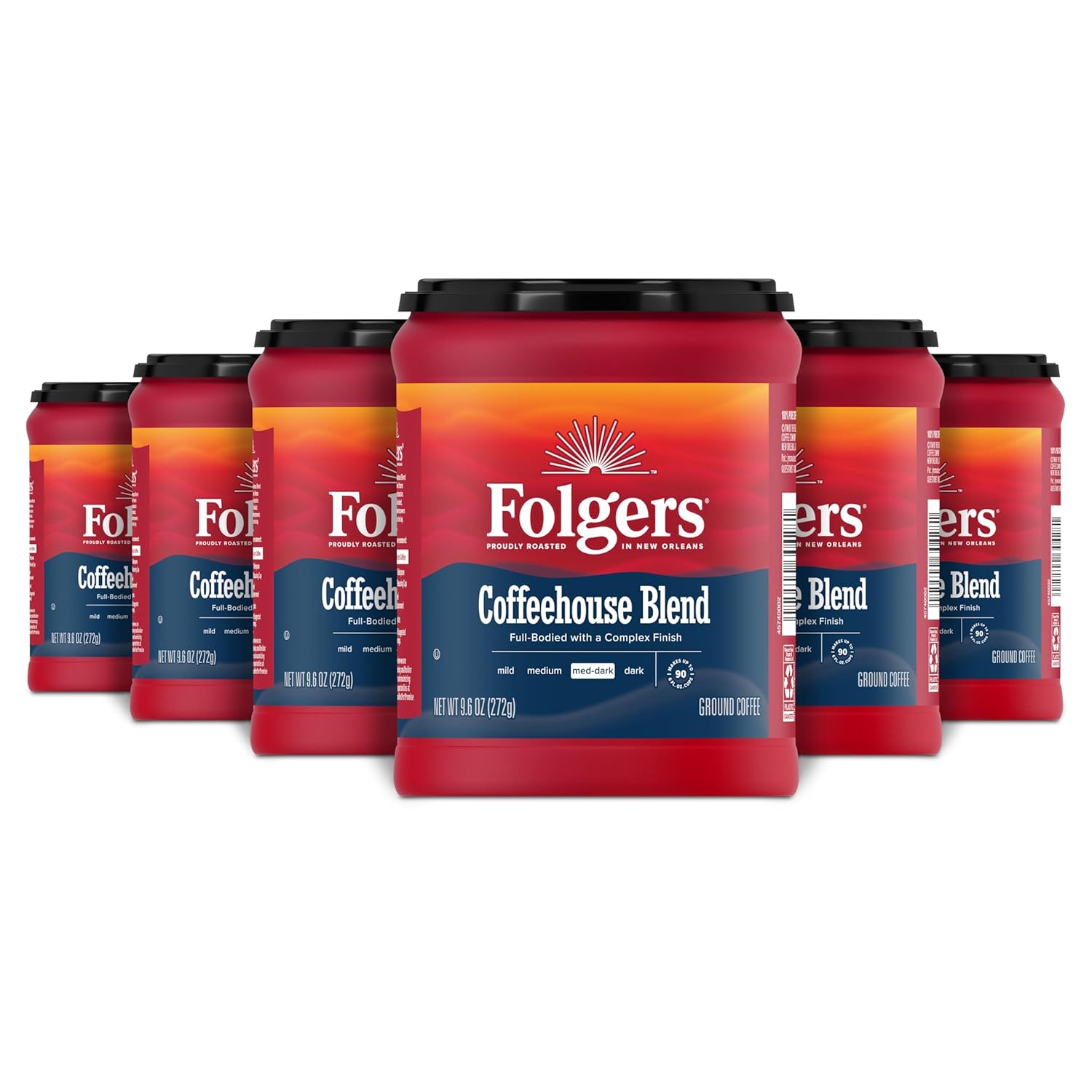 Folgers Coffeehouse Blend Medium Dark Roast Ground Coffee, 9.6 Ounces (Pack of 6)