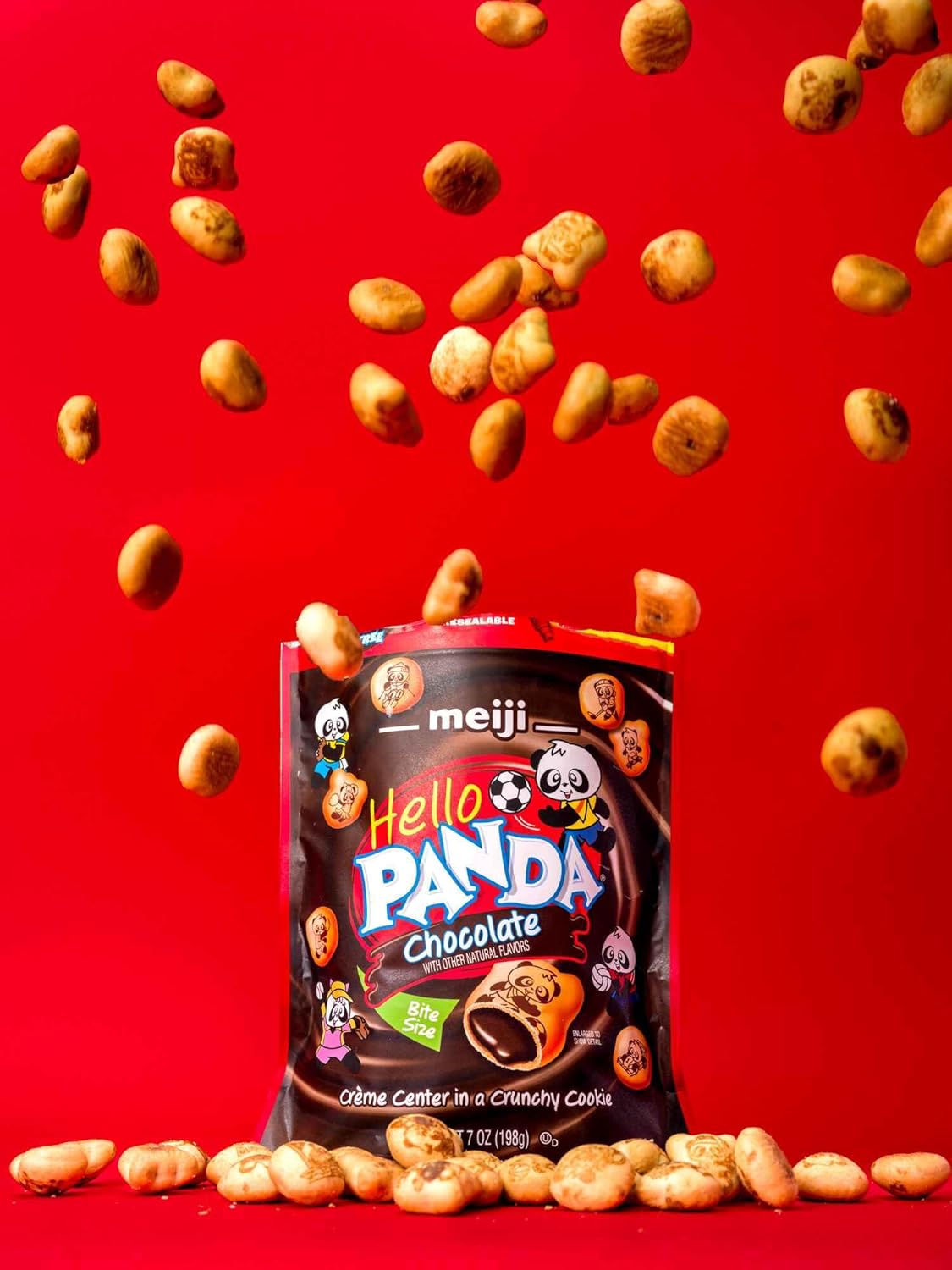 Meiji Hello Panda Cookies, Chocolate Crème Filled, Resealable Package - 7 oz, Pack of 6 - Bite Sized Cookies with Fun Panda Sports