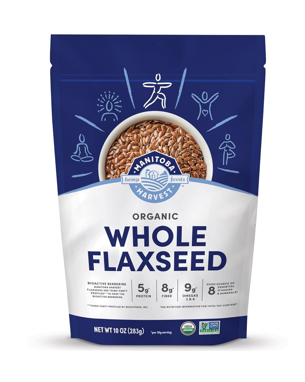 Manitoba Harvest Whole Organic Flaxseed, 5g Plant Based Protein and 9g Omegas 3 & 6 per 30g Serving - Perfect for Smoothies, Yogurt & Cereal - Non-GMO, Organic, Vegan, 10oz (Pack of 1)