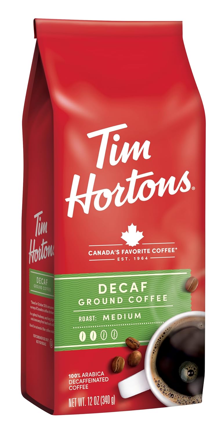 Tim Horton's 100% Arabica Medium Roast, Decaffeinated, Ground Coffee, 12 Ounce