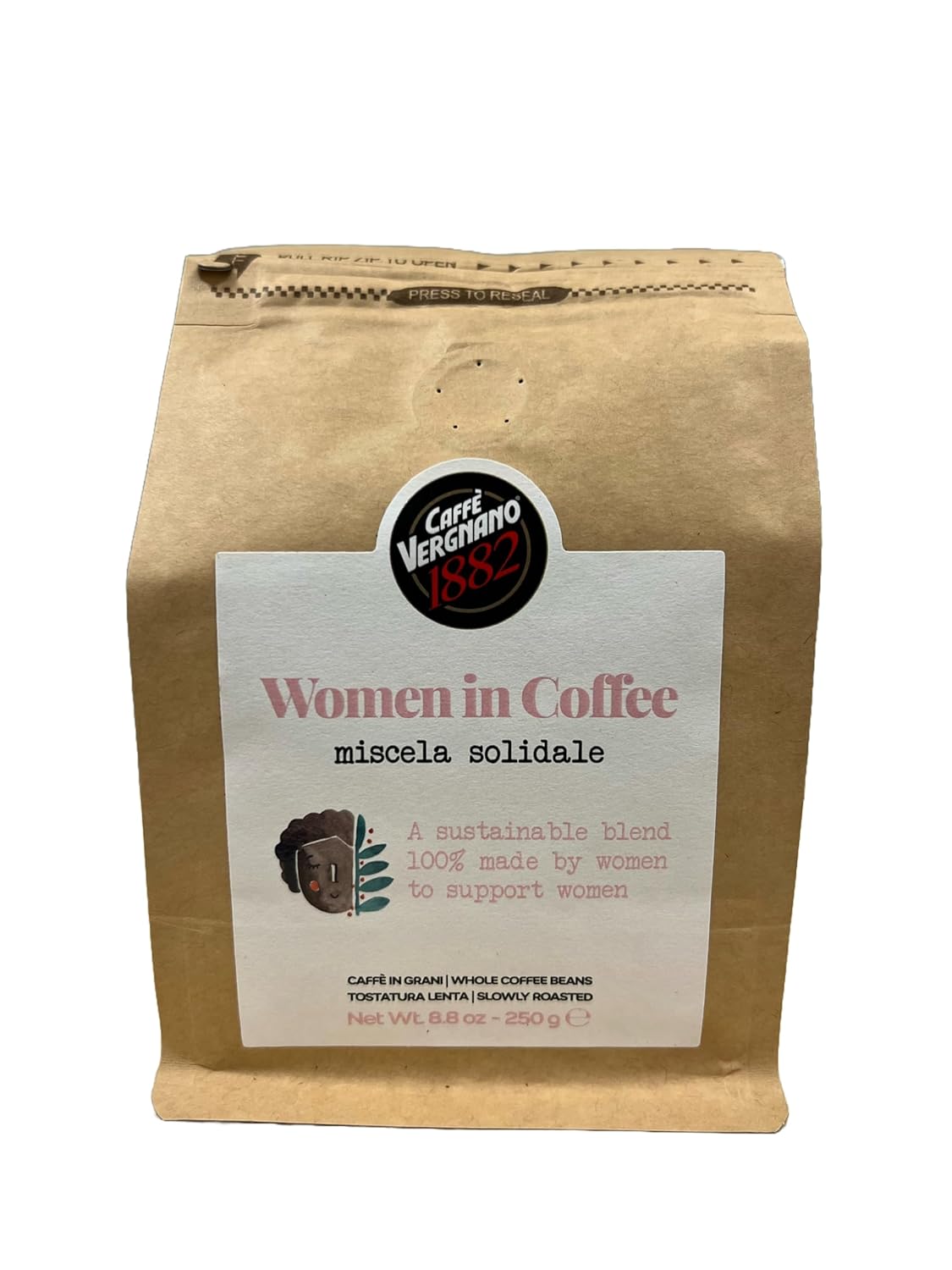 Caffe Vergnano "Women in Coffee" Whole Bean Coffee to Support Woman Growers in Honduras | Imported from Italy | Italian Roast | 8.8 oz Bag