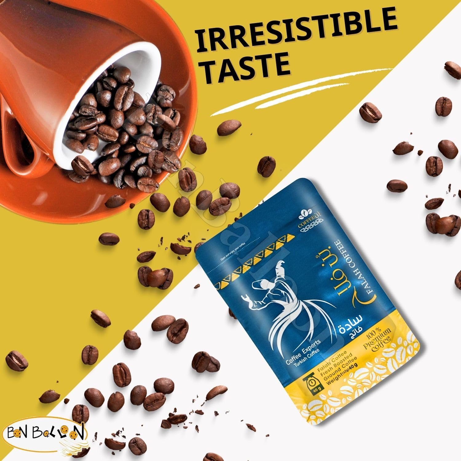Falah Coffee Fresh Roasted Ground Plain Light Roast Premium Arabica Turkish Oriental Cafe Arabic Original Herbal Herbs Egyptian Herb Kosher Halal (1 Pack = 1.41 oz / 40 gm) بن فلاح سادة فاتح حلال
