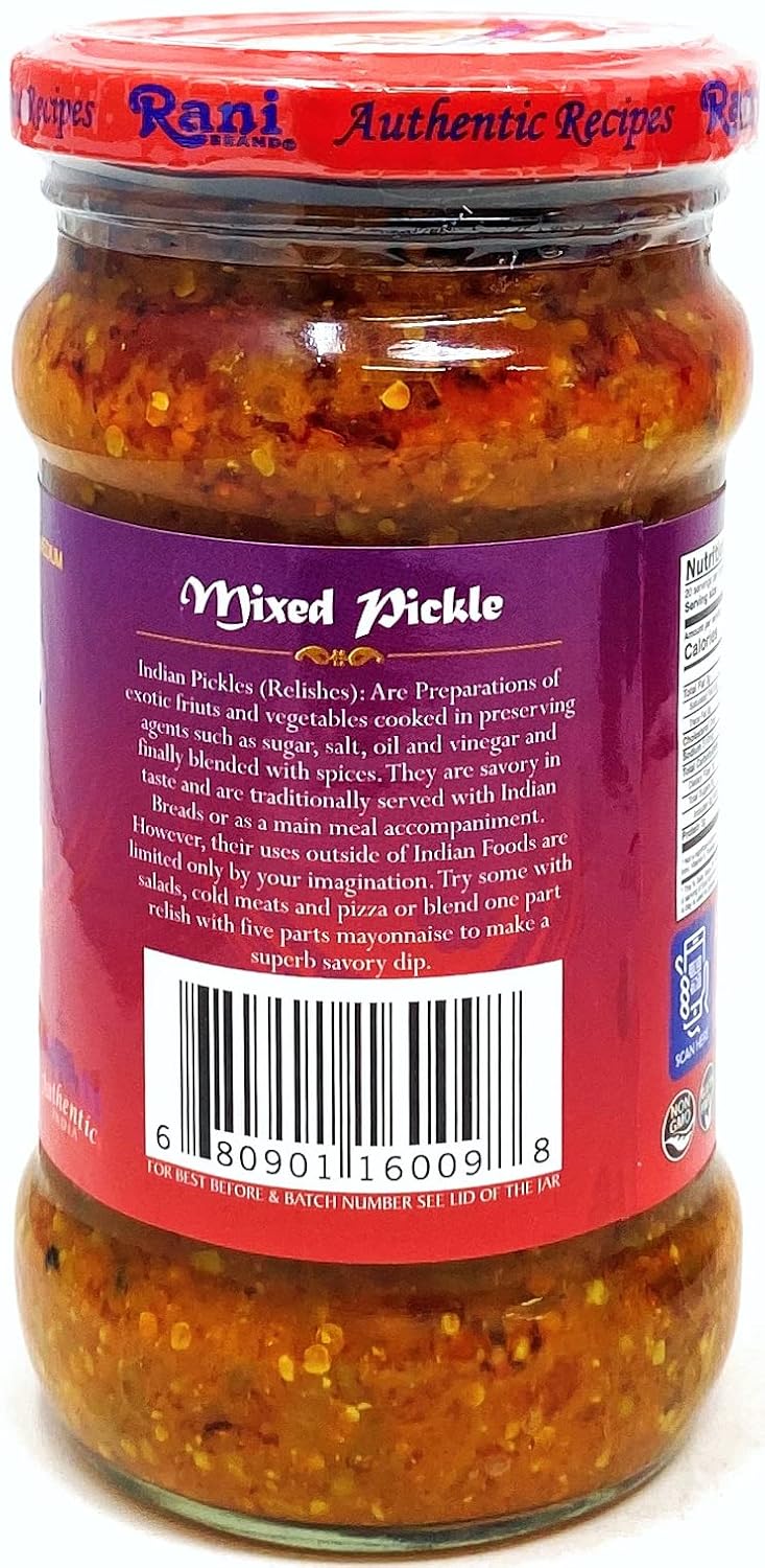 Rani Mixed Vegetable Pickle (Achar, Spicy Indian Relish) 10.5oz (300g) Glass Jar ~ Vegan | Gluten Free | NON-GMO | No Colors | Popular Indian Condiment, Indian Origin