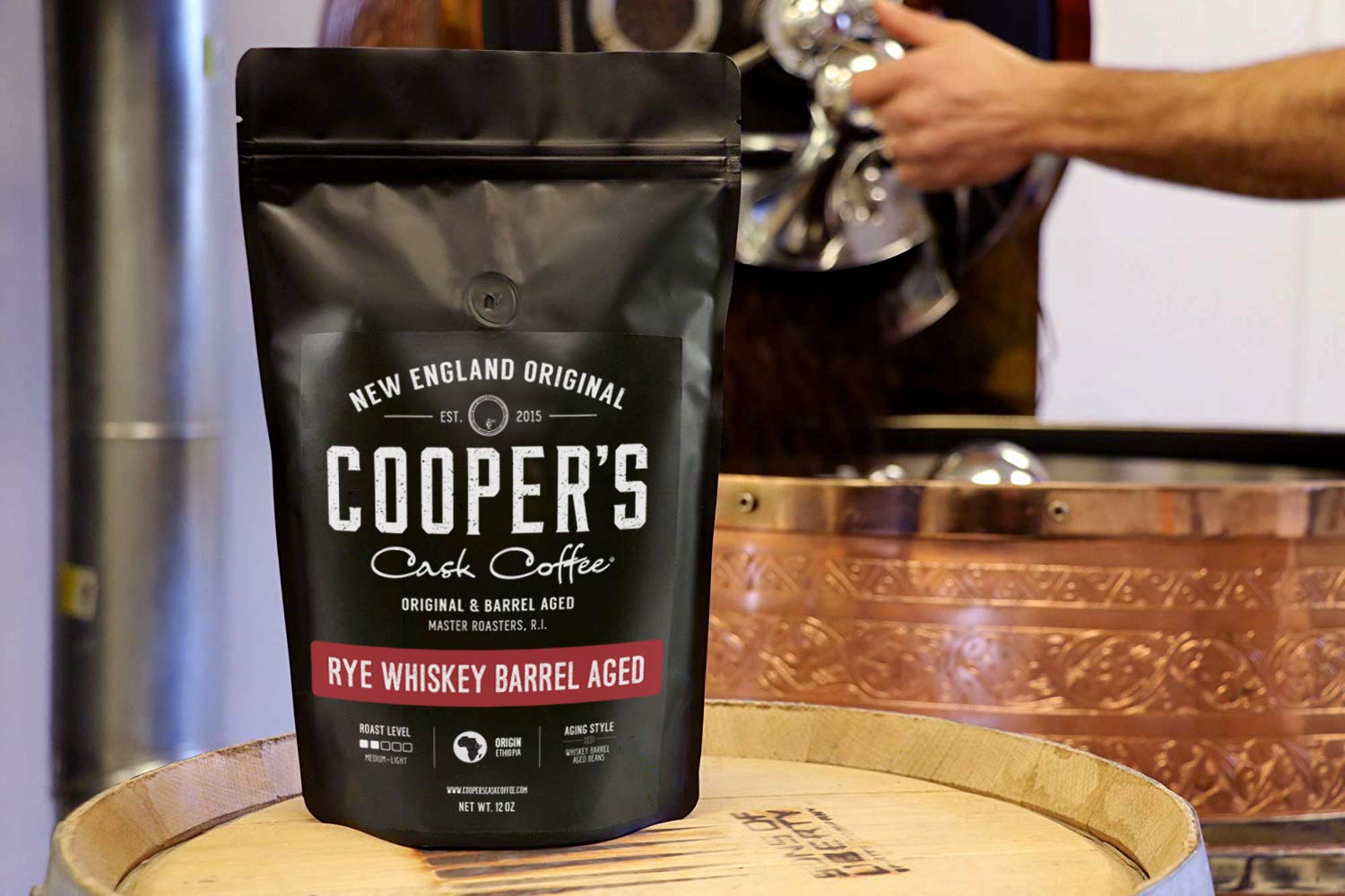 Rye Whiskey Barrel Aged Coffee - Single Origin Ethiopian Coffee Raw Beans Aged in Rye Whiskey Barrels - Ground 12oz and Bourbon Barrel Aged Coffee Set (Pack of 3) - Ground 4oz