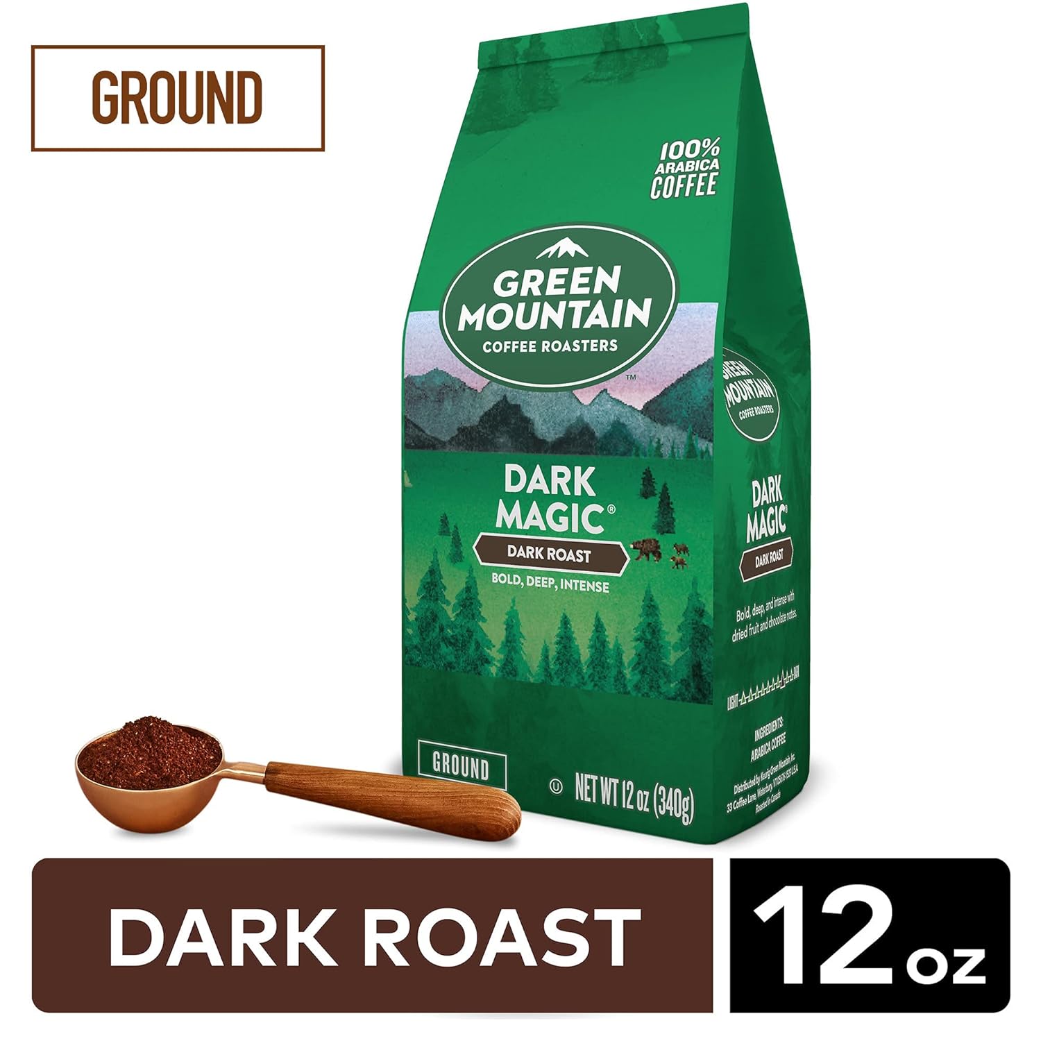 Green Mountain Coffee Roasters, Dark Magic, Ground Coffee, Dark Roast, Bagged 12oz. (Pack of 4)