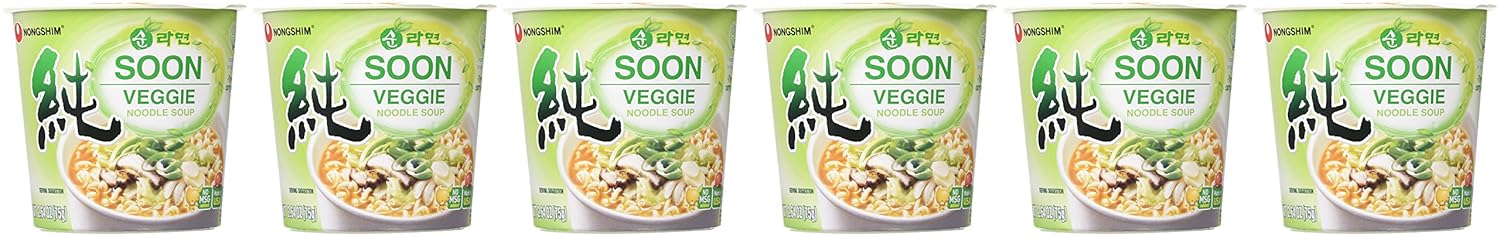 Nongshim Soon Instant Vegan Ramen Noodle Soup Cup, 6 Pack, Microwaveable Safe Cup, Vegan Meatless Ramen