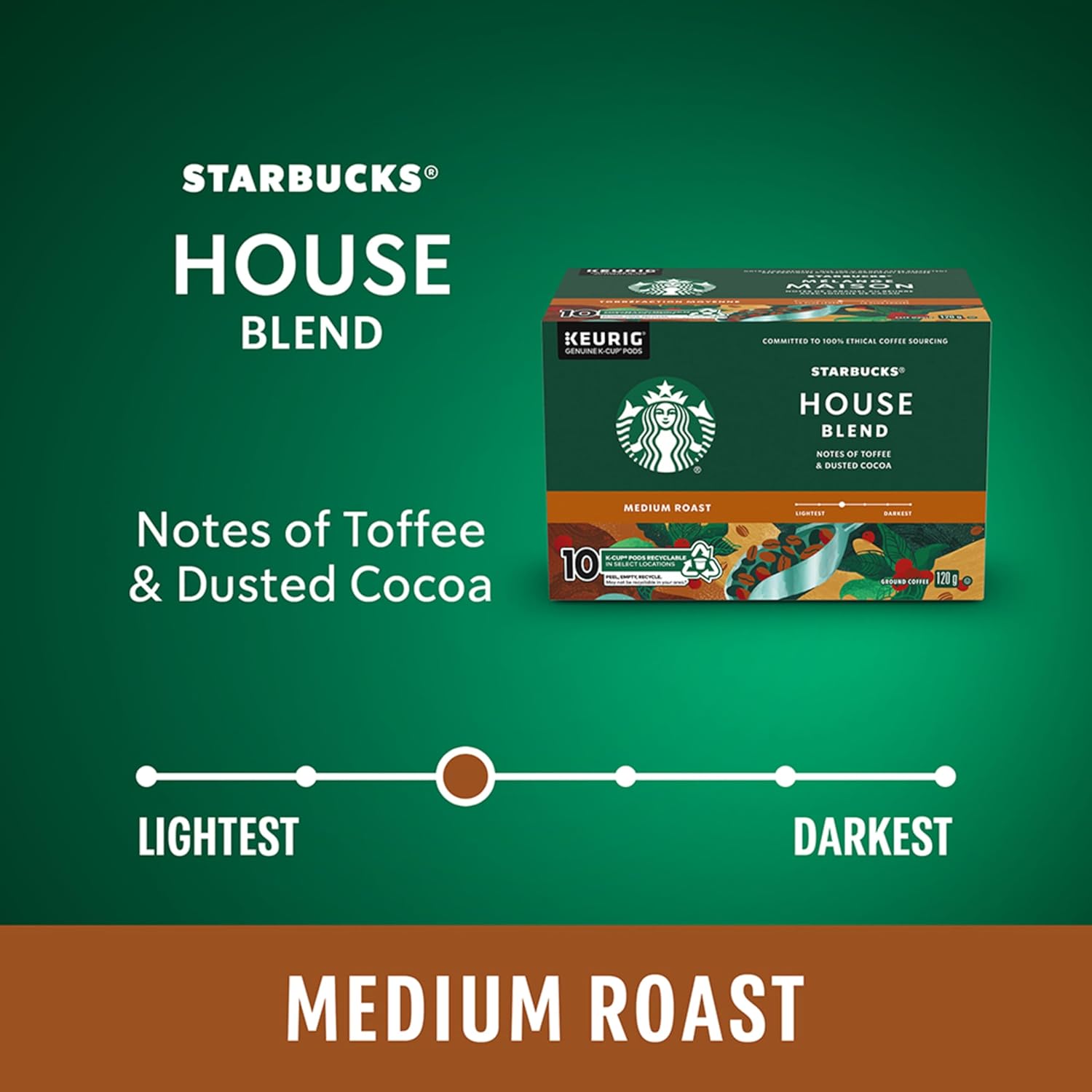 Starbucks Medium Roast K-Cup Coffee Pods — House Blend for Keurig Brewers — 1 box (10 pods)