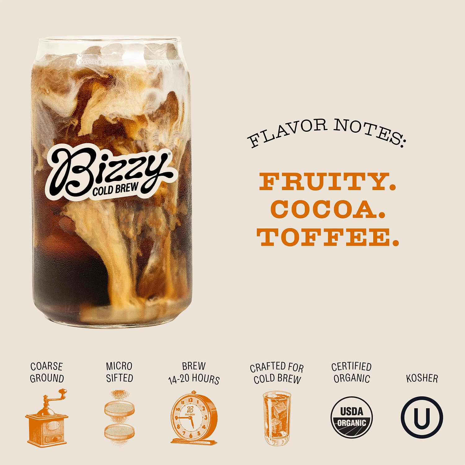 Bizzy Organic Cold Brew Coffee | Bundle | Coarse Ground Coffee | Breakfast Blend 1 LB + Breakfast Blend Brew Bags 4-count | 2 Pack
