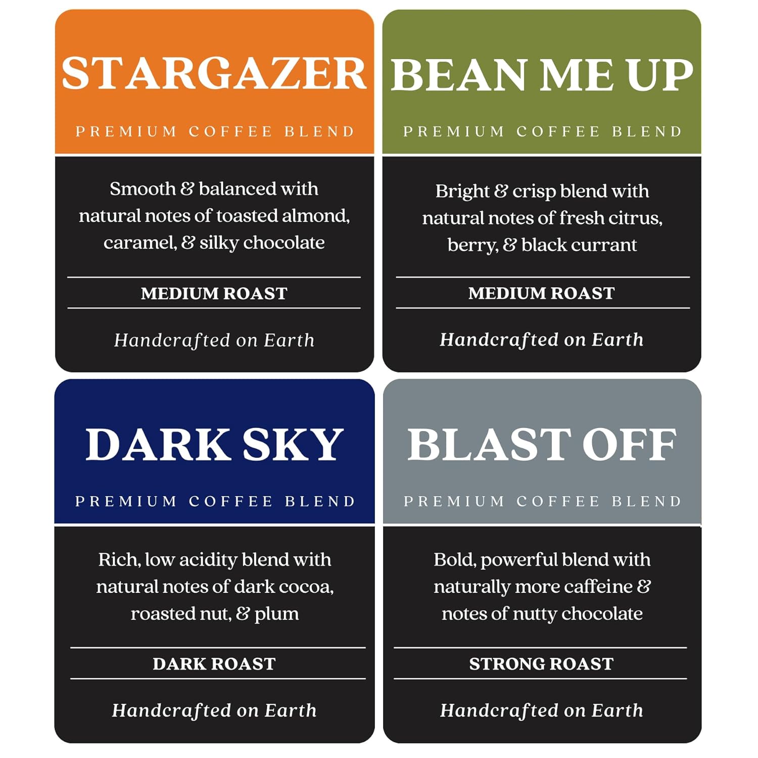 Copper Moon Ground Coffee, Light, Medium & Dark Roast, Out of This World Variety Pack, 12 Oz (Pack of 4)