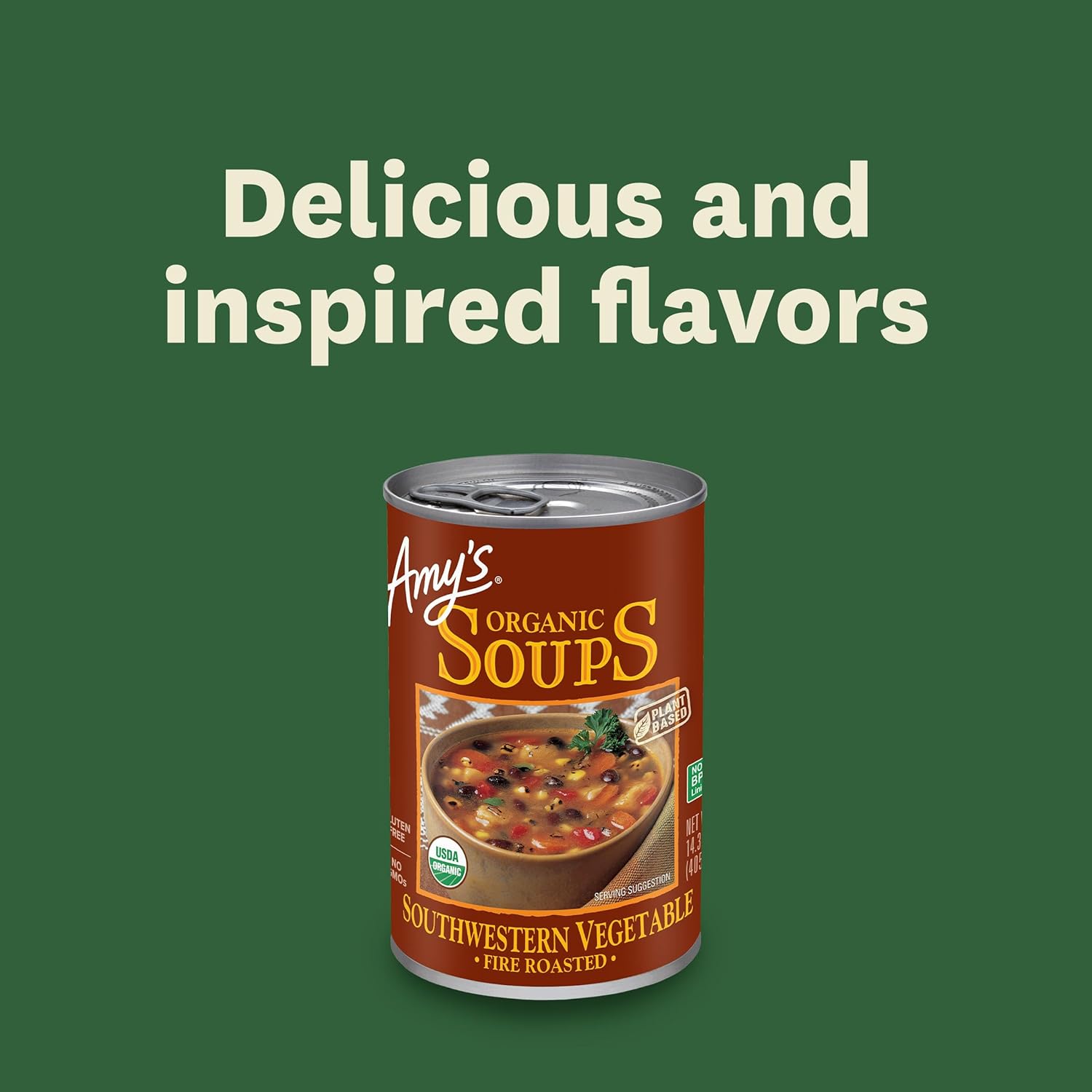 Amy’s Soup, Vegan Fire Roasted Southwestern Vegetable Soup With Organic Black Beans, Gluten Free, Canned Soup, 14.3 Oz (12 Pack)