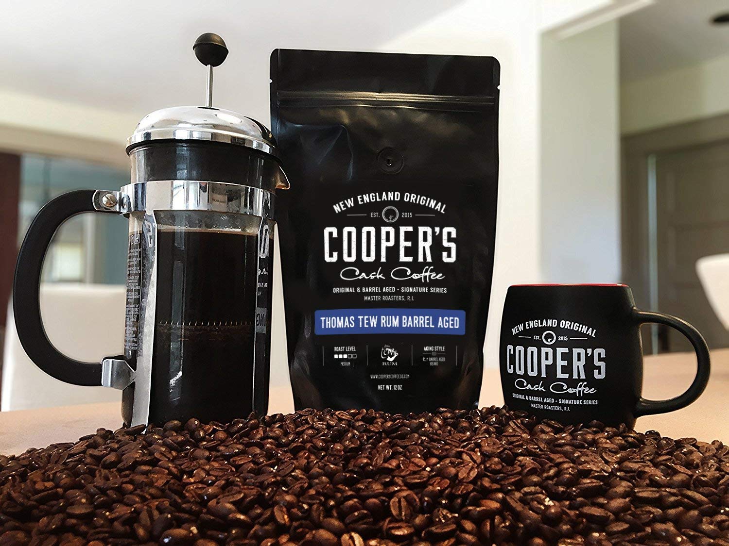 Rum Barrel Aged Coffee - Single Origin Rwanda Coffee Beans Aged in Thomas Tew RUM Barrels - 12 oz Bags, Ground Coffee