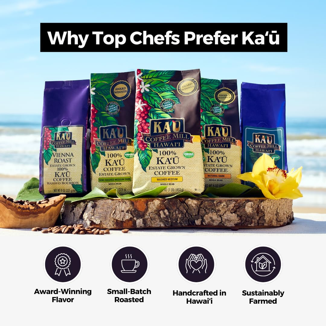 Ka'u Coffee Mill Handcrafted Coconut Caramel Crunch Flavored Coffee - Pure Kau Cafe from Hawaii Grown Arabica Beans - Gourmet Small Batch - 10oz