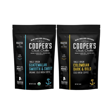 Organic Cold Brew Coffee - Guatemalan Coffee Beans - Ground, Medium Roast, 2lbs, and Colombian Reserve Single Origin Coarsely Ground Coffee - Dark Roast 1lb