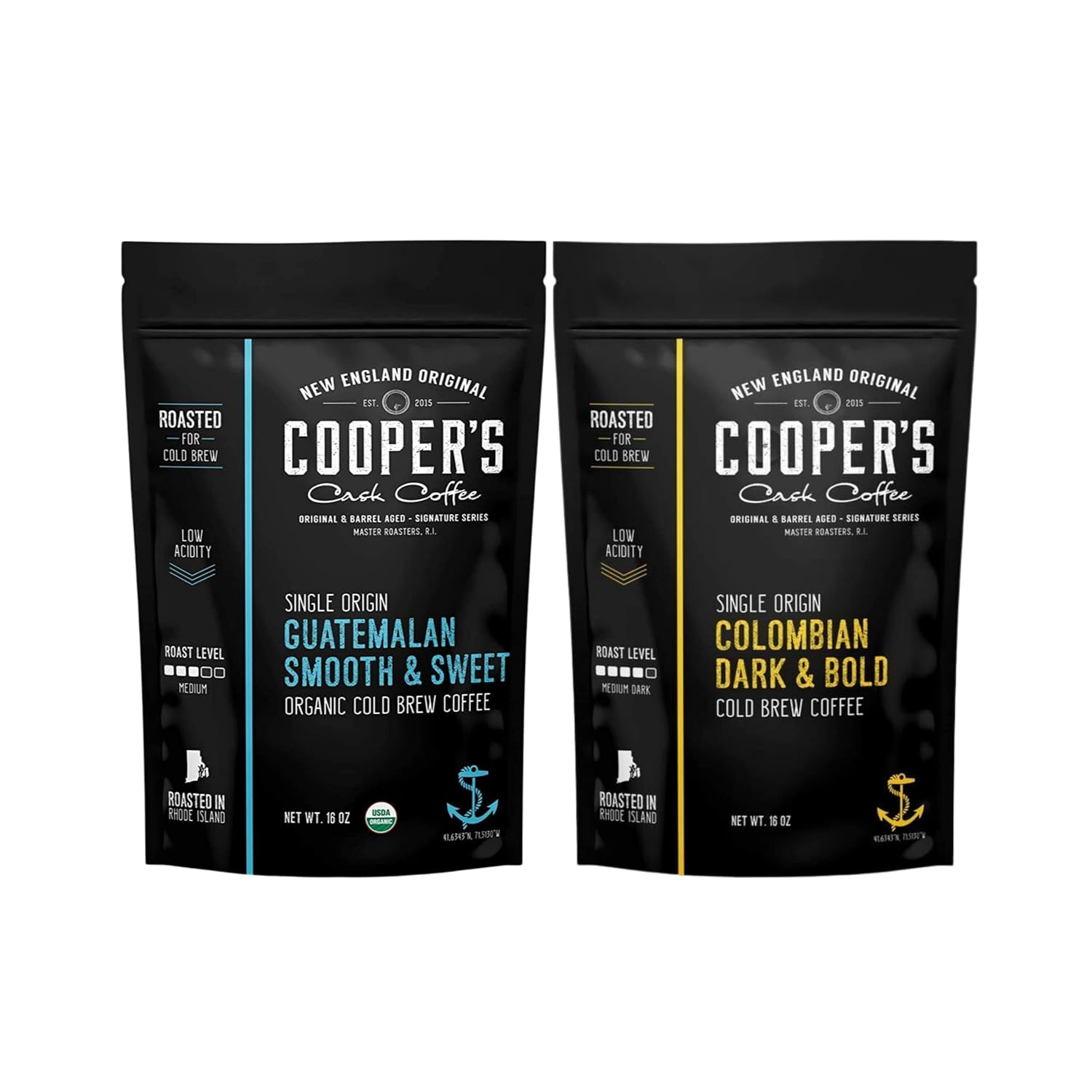 Organic Cold Brew Coffee - Guatemalan Coffee Beans - Ground, Medium Roast, 2lbs, and Colombian Reserve Single Origin Coarsely Ground Coffee - Dark Roast 1lb