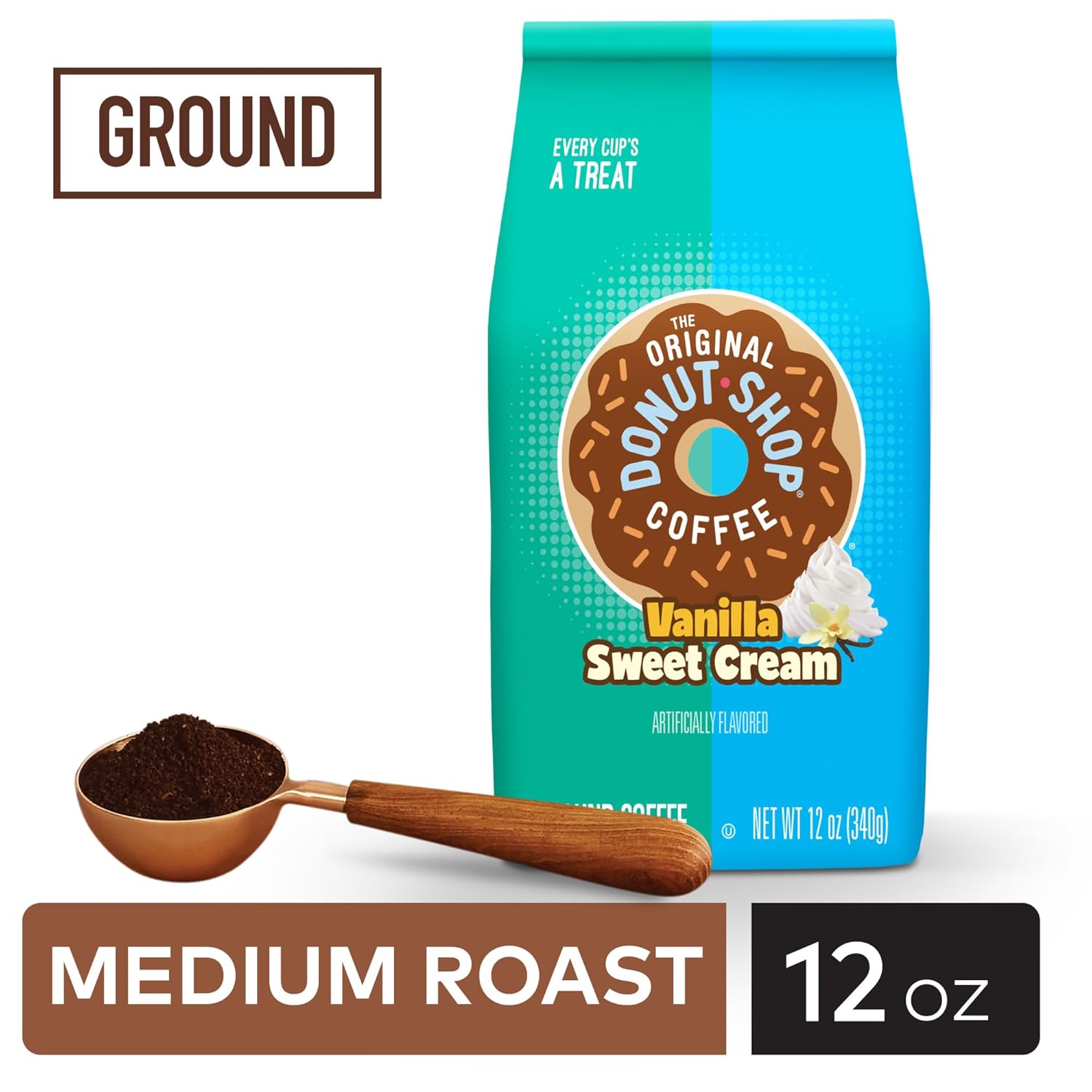 The Original Donut Shop Coffee, Vanilla Sweet Cream, Medium Roast, Flavored Ground Coffee, 12 oz Bag (Pack of 2)