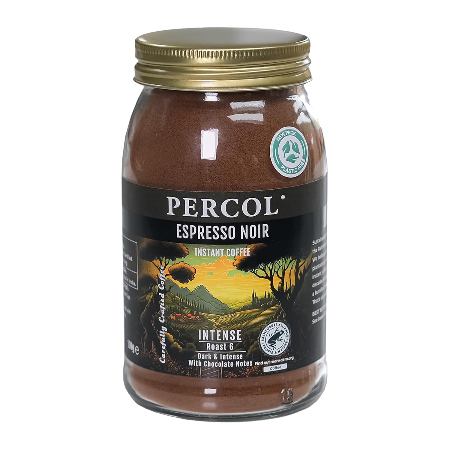 PERCOL ESPRESSO NOIR Instant Coffee Full-Flavored Taste & Silky Crema Finish – Dark, Intense Robusta Blend 3.5 oz 1 Pk