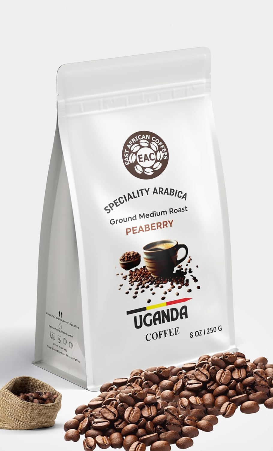 East African Coffees Specialty Arabica, Ground Medium Roast Coffee – 100% Arabica Coffee, Rich & Smooth Flavor, 8 Ounce Bag