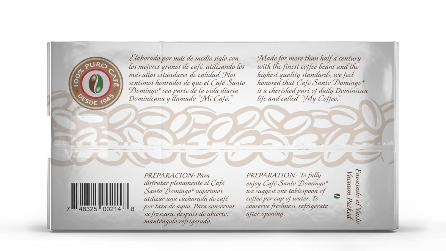 Café Santo Domingo Espresso, 10 oz Vacuum Bag, Ground Coffee, Dark Roast - Product from the Dominican Republic (Pack of 4)