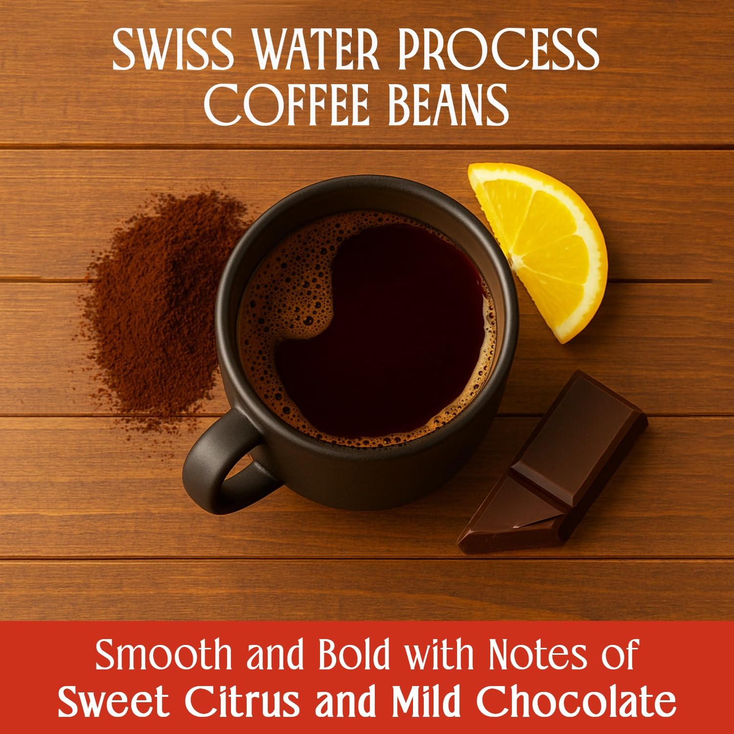 Decaf Flavored Coffee Ground, Sweet Citrus & Mild Chocolate Medium Roast Ground Coffee, Signature Blend Swiss Water Processed Premium Coffee, 12oz Brooklyn Bag, Kosher Certified