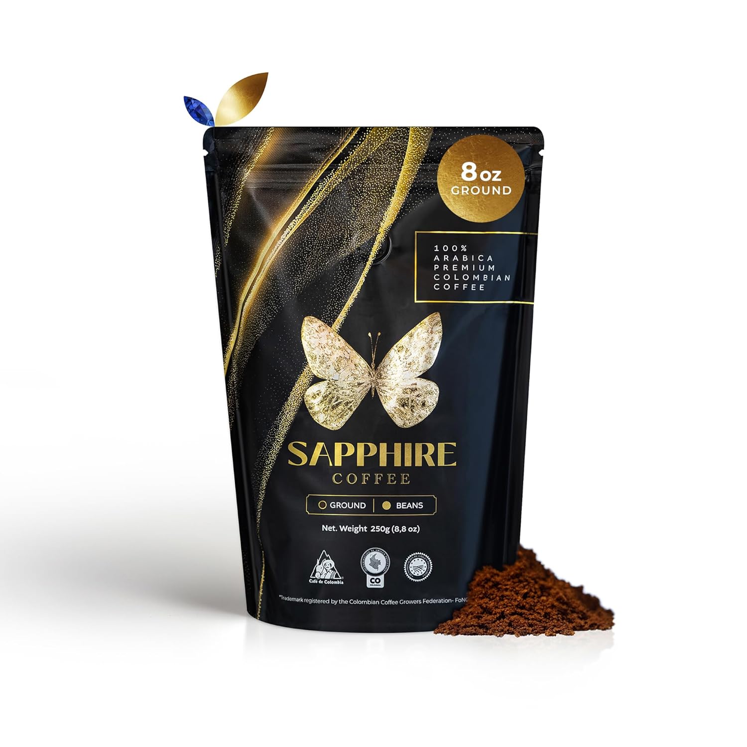 Sapphire Coffee | Ground Coffee | Arabica Coffee | Colombian Coffee | Ground Coffee Medium Roast | 8.8 oz Cafe Colombiano
